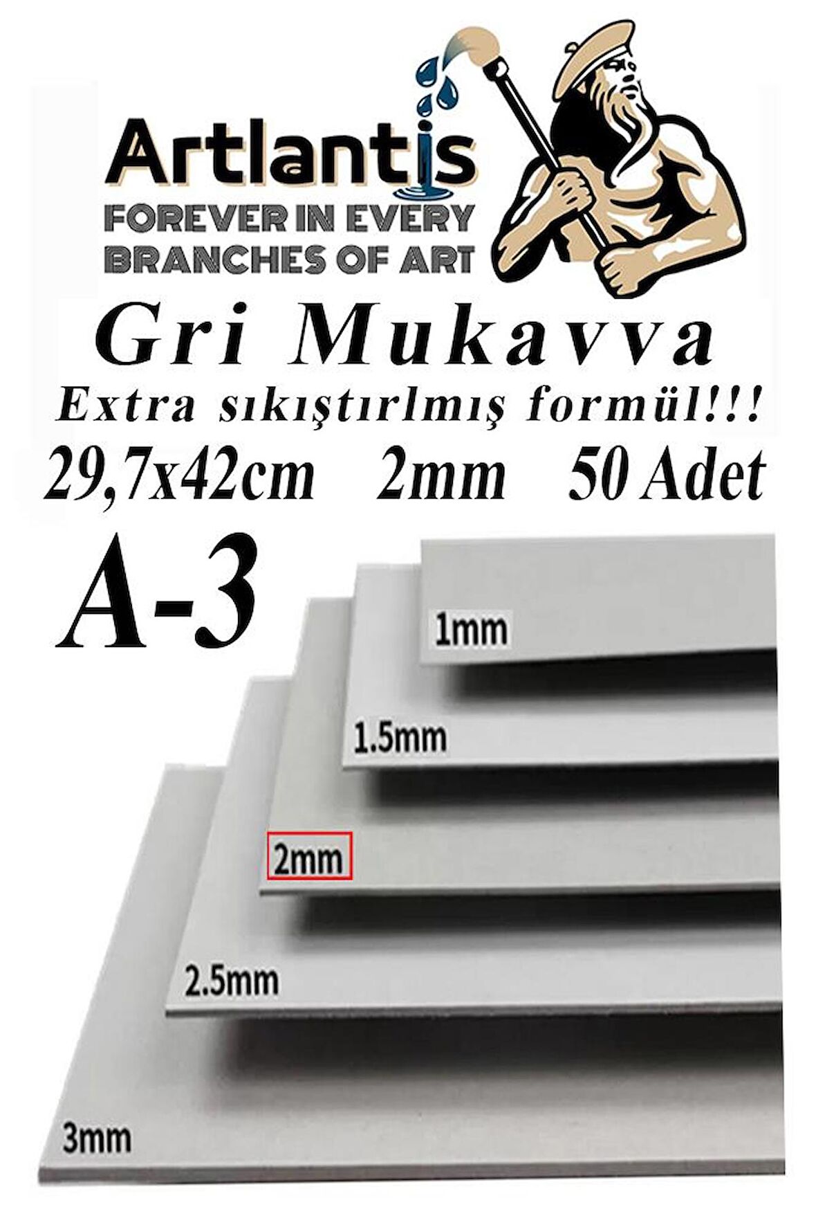 A3 Mukavva Gri 2 mm 50 Adet 1 Paket 29.7x42 cm A-3 Mukavva 2,0 mm Kalınlığında A-3 Mukavva