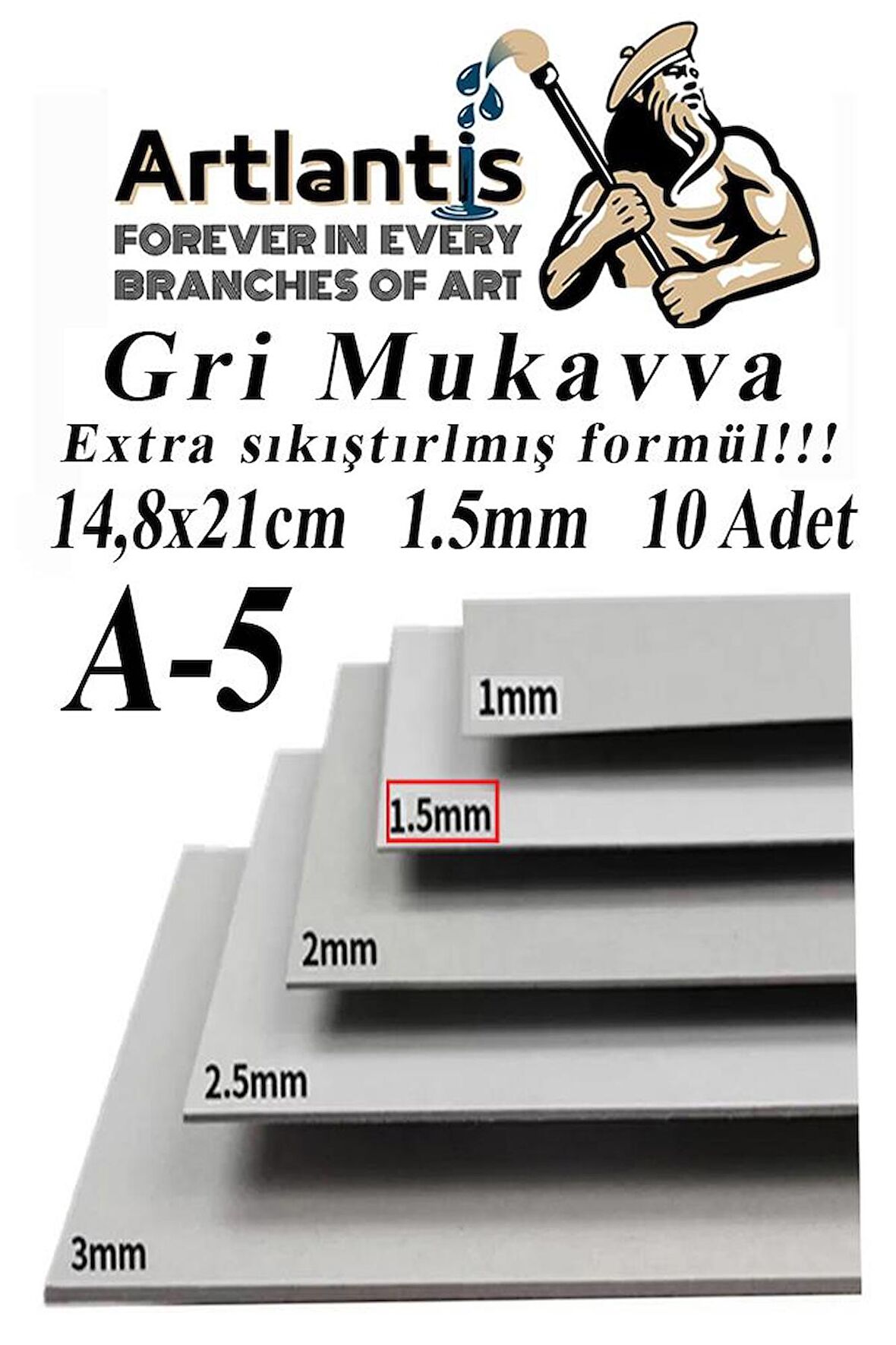 A5 Mukavva Gri 1.5 mm 10 Adet 1 Paket 14,8x21 cm A-5 Mukavva 1,5 mm Kalınlığında A-5 Mukavva