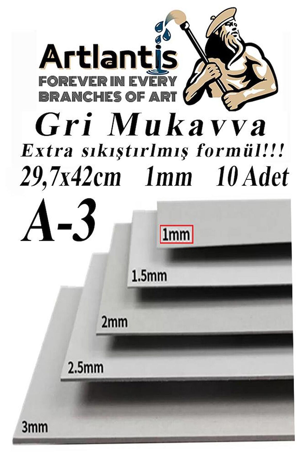 A3 Mukavva Gri 1.0mm 10 Adet 1 Paket 29.7x42 cm A-3 Mukavva 1,0 mm Kalınlığında A-3 Mukavva