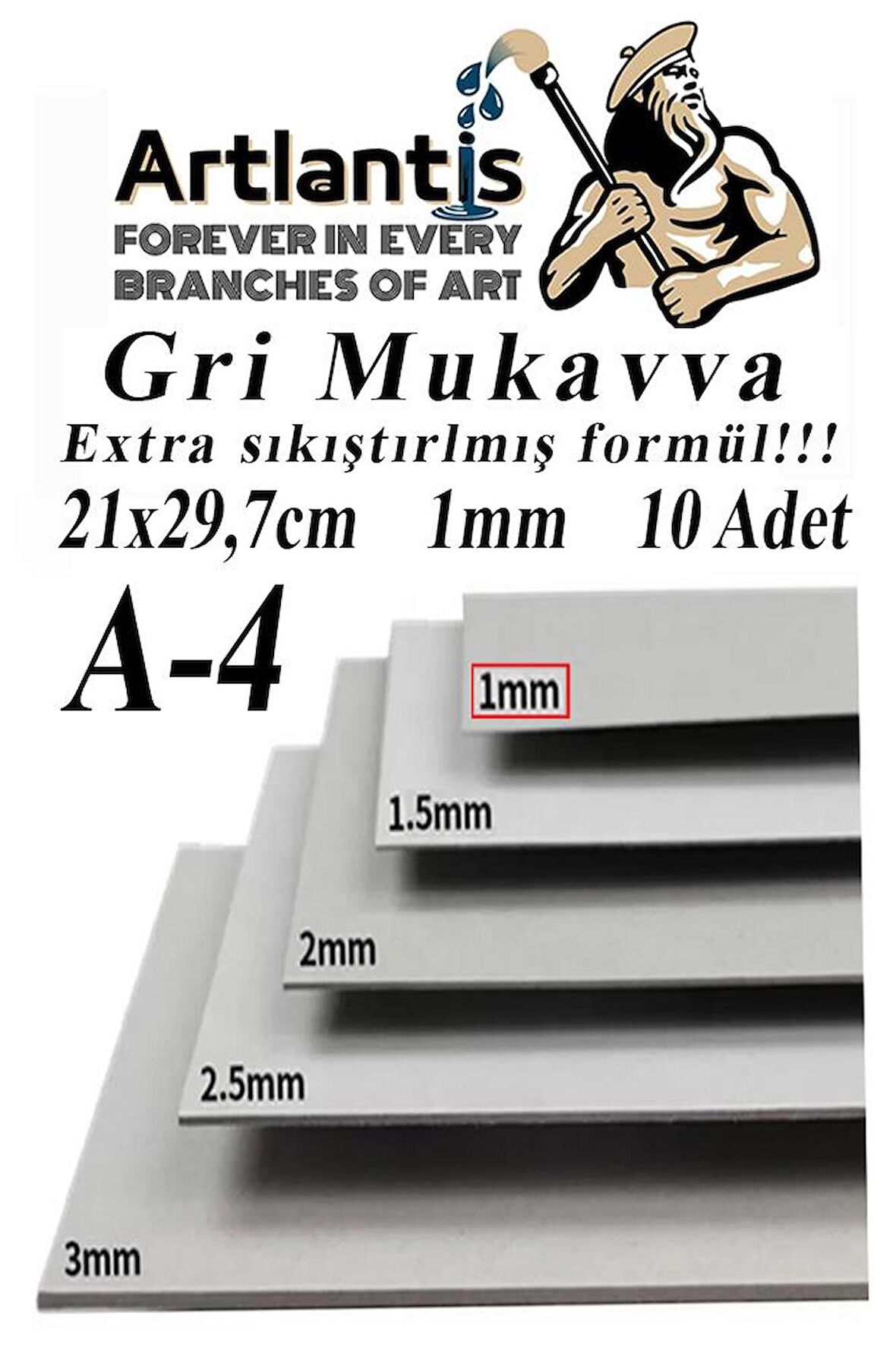 A4 Mukavva Gri 1.0mm 10 Adet 1 Paket 21x29,7 cm A-4 Mukavva 1,0 mm Kalınlığında A-4 Mukavva