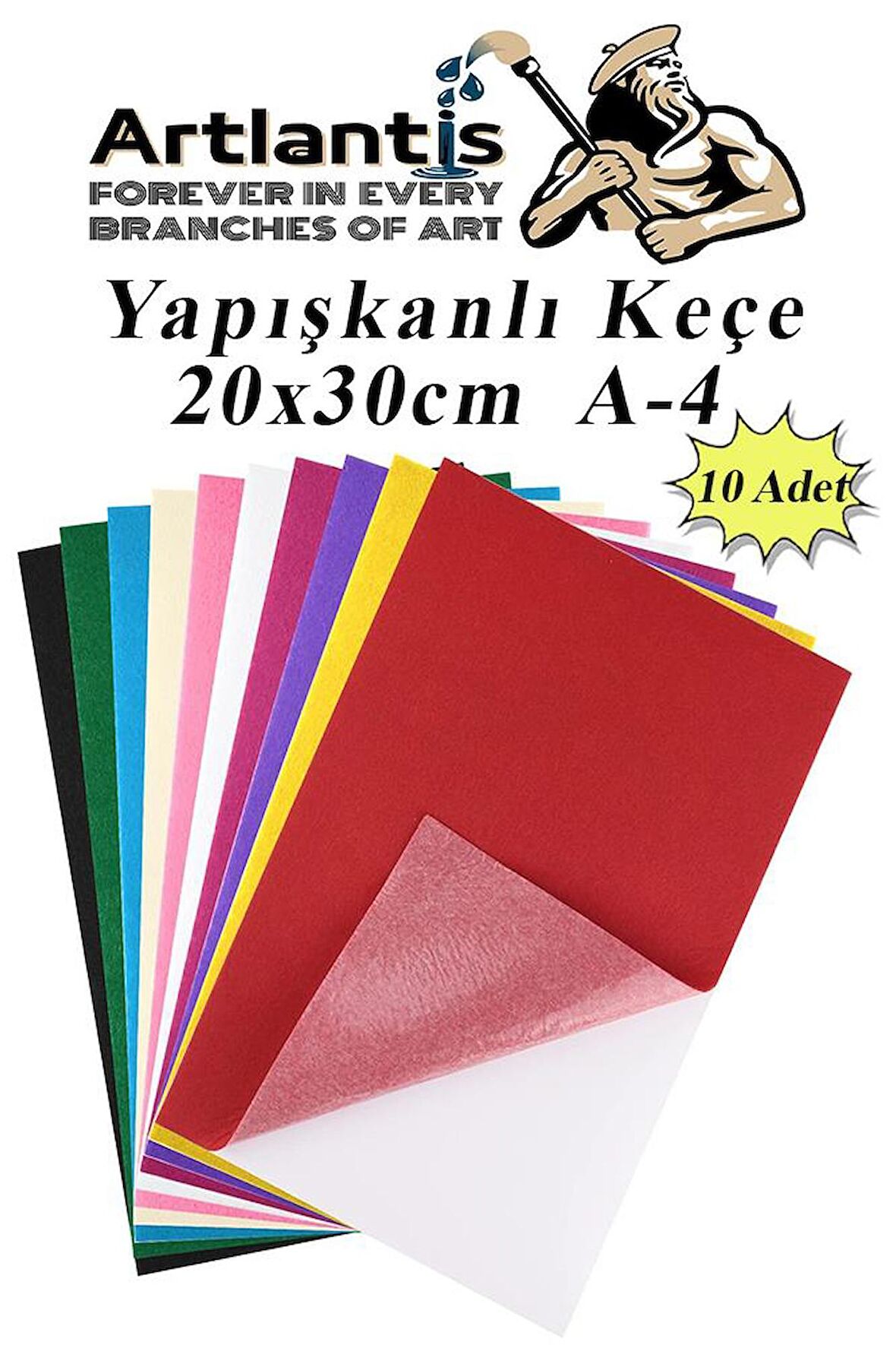 Yapışkanlı Keçe 10 Renk A4 20x30 cm 1 Paket Keçe Yapışkanlı 10 lu Okul Kreş Okul Öncesi Etkinlik Hobi