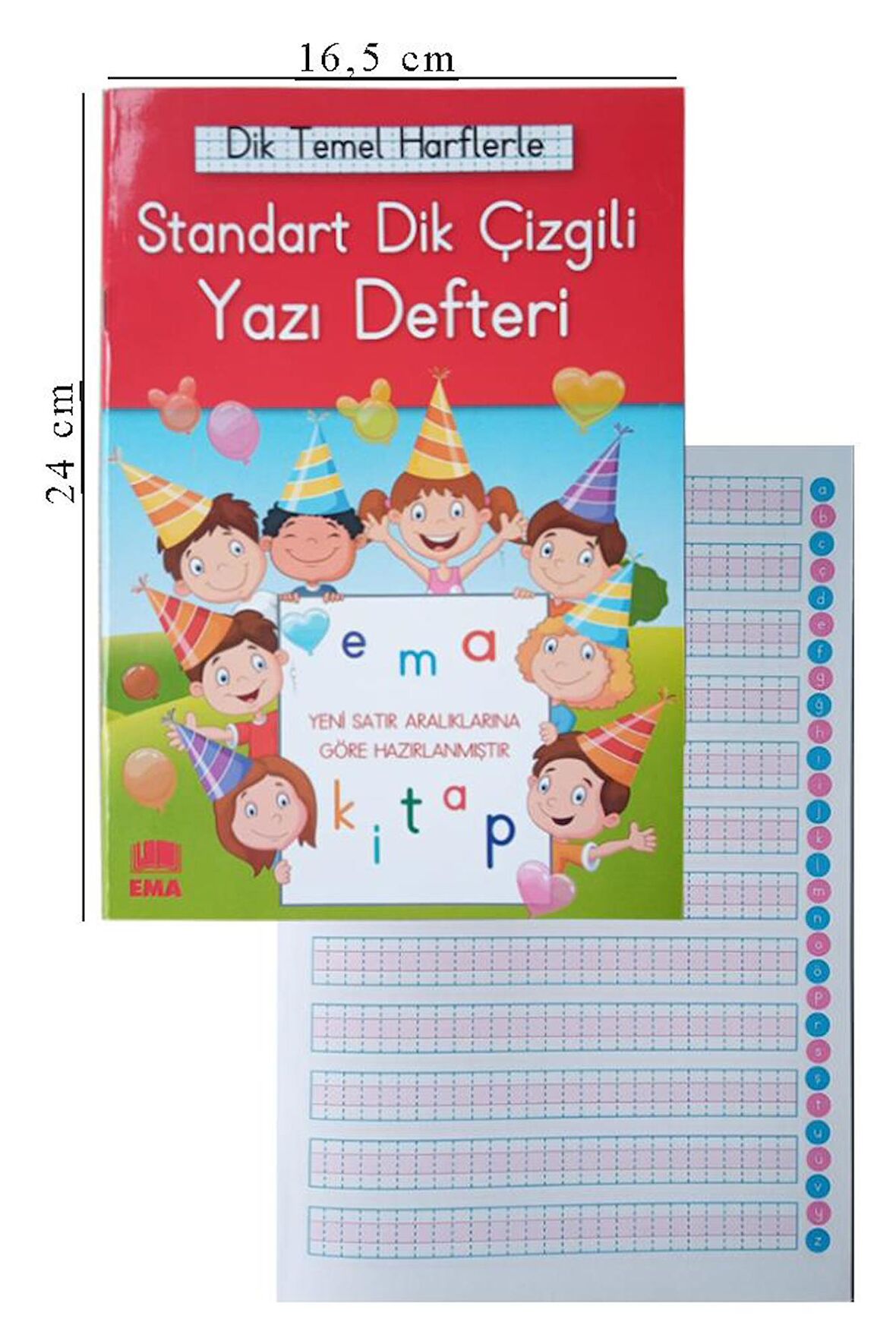 Güzel Yazı Defteri Orta Boy Dik Çizgili 16,5x24 cm 24 Yaprak 1 Adet Standart Dik Çizgili Yazı Defteri Dik Temel Harflerle 1. Sınıf