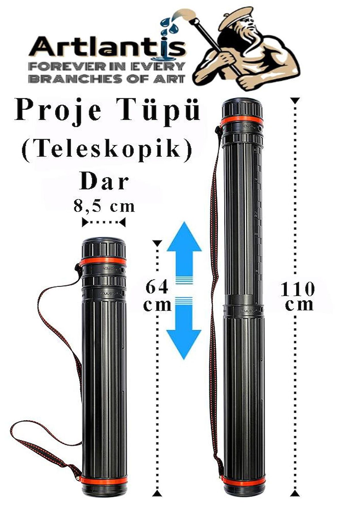 Proje Tüpü Siyah Dar 1 Adet Teleskopik Bozuka Proje Tüpü İki Kademeli Teknik Çizim Çantası