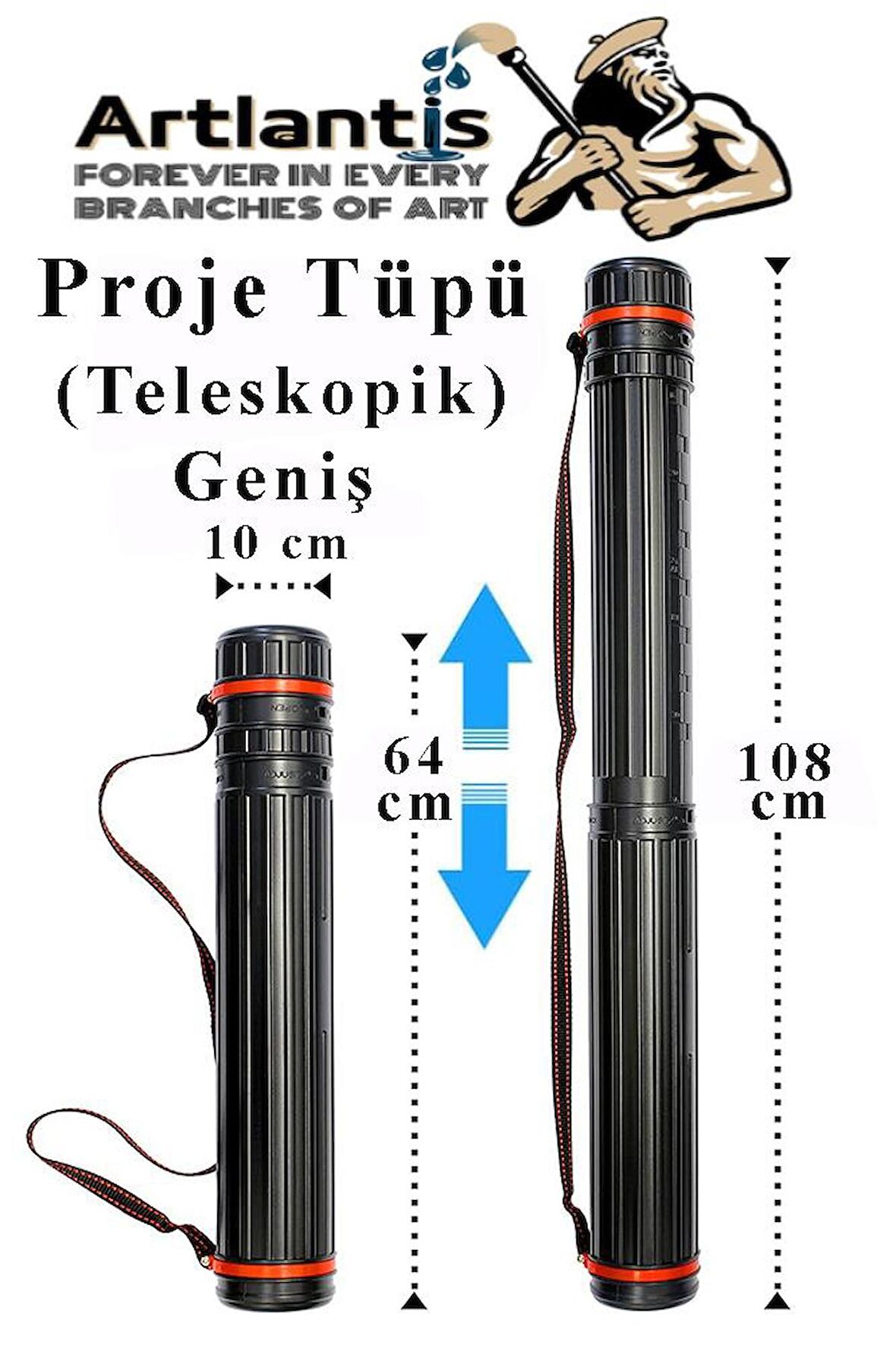 Proje Tüpü Siyah Geniş 1 Adet Teleskopik Bozuka Proje Tüpü İki Kademeli Teknik Çizim Çantası