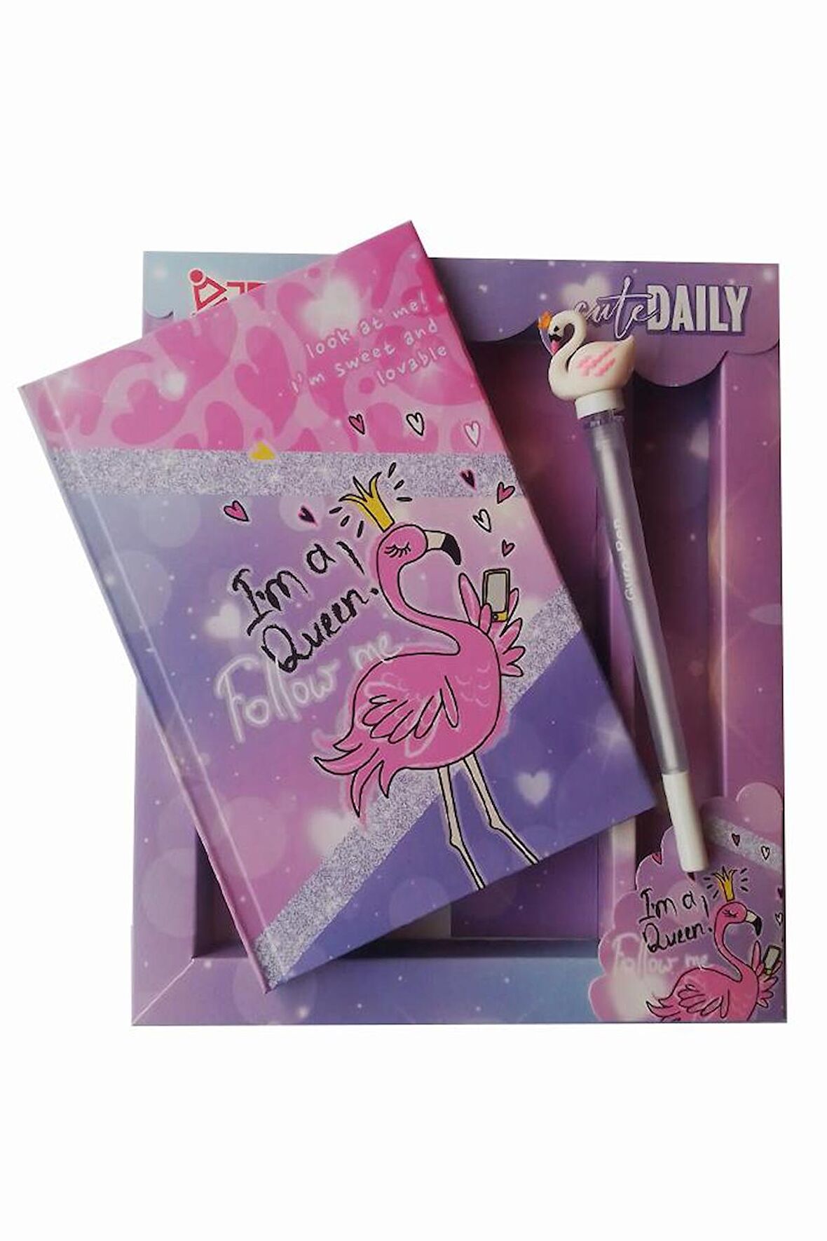 Hatıra Defteri Kilitli Kız Modeli Günlük Defteri Flamingo Hediye Kutulu 80 Yaprak Çizgili 1 Adet I'm A Queen