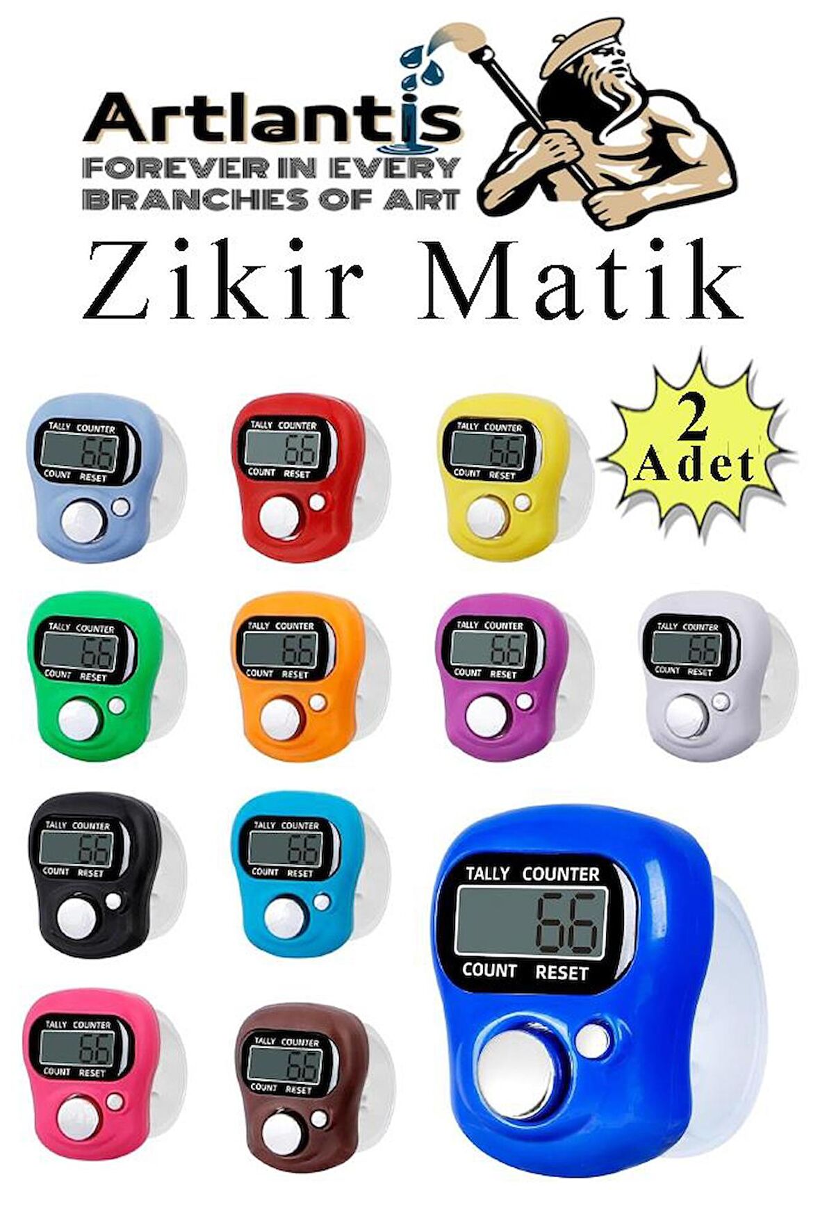 Zikir Matik 2 Adet Hediyelik Dua Tespihat Sayacı Tesbih Pilli Lcd Ekranlı Parmak Yüzük Zikir Matik