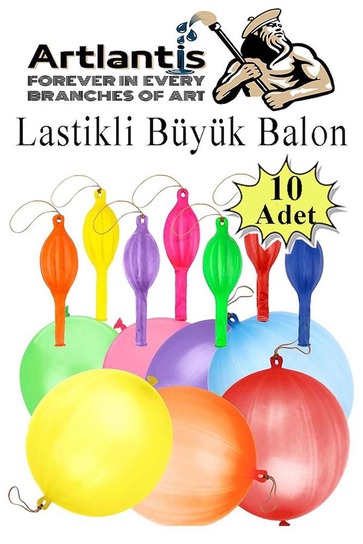 Lastikli Balon Zıpzıp 10 Adet İpli Balon Lateks Büyük Balon Punch Panç Renkli Balon