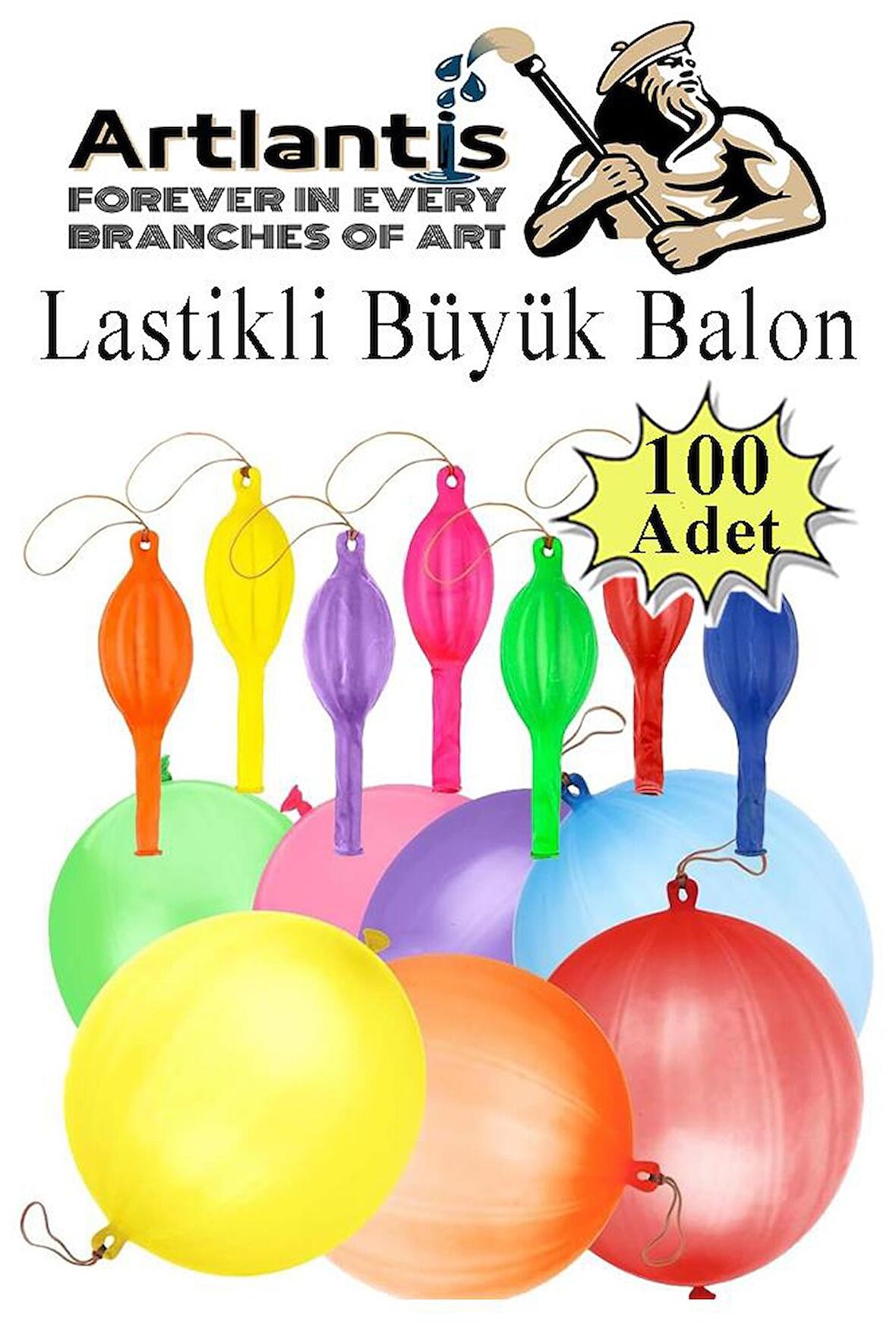 Lastikli Balon Zıpzıp 100 Adet İpli Balon Lateks Büyük Balon Punch Panç Renkli Balon