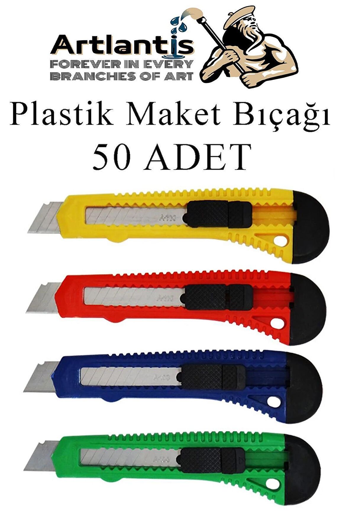 Maket Bıçağı Plastik Büyük Boy 50 Adet 18 mm Plastik Falçata Bıçağı Büyük Boy