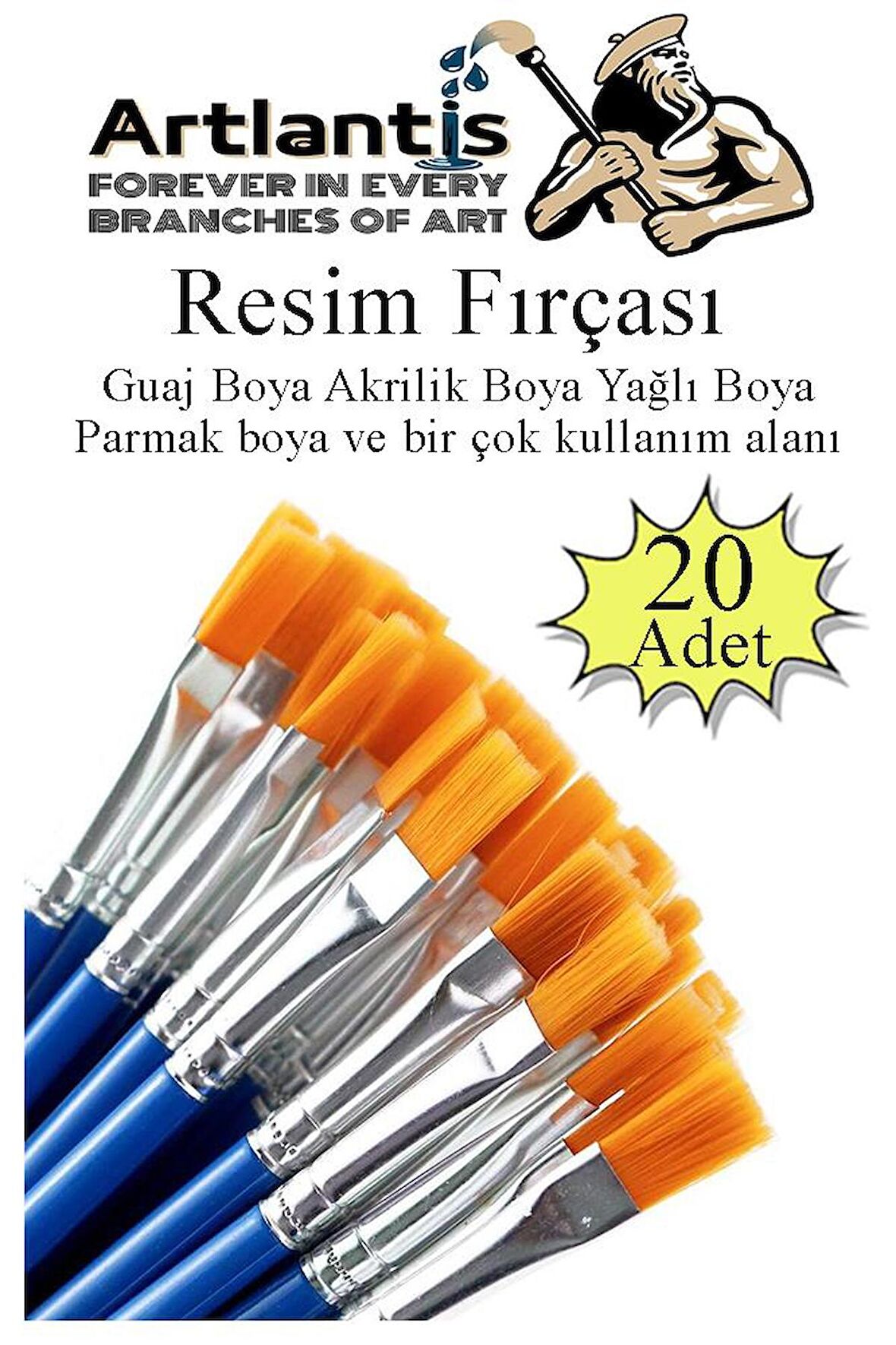 Resim Fırçası 20 Adet Sentetik Fırça Ekonomik Suluboya Akrilik Boya Guaj Boya Yağlı Boya Resim Boyama 