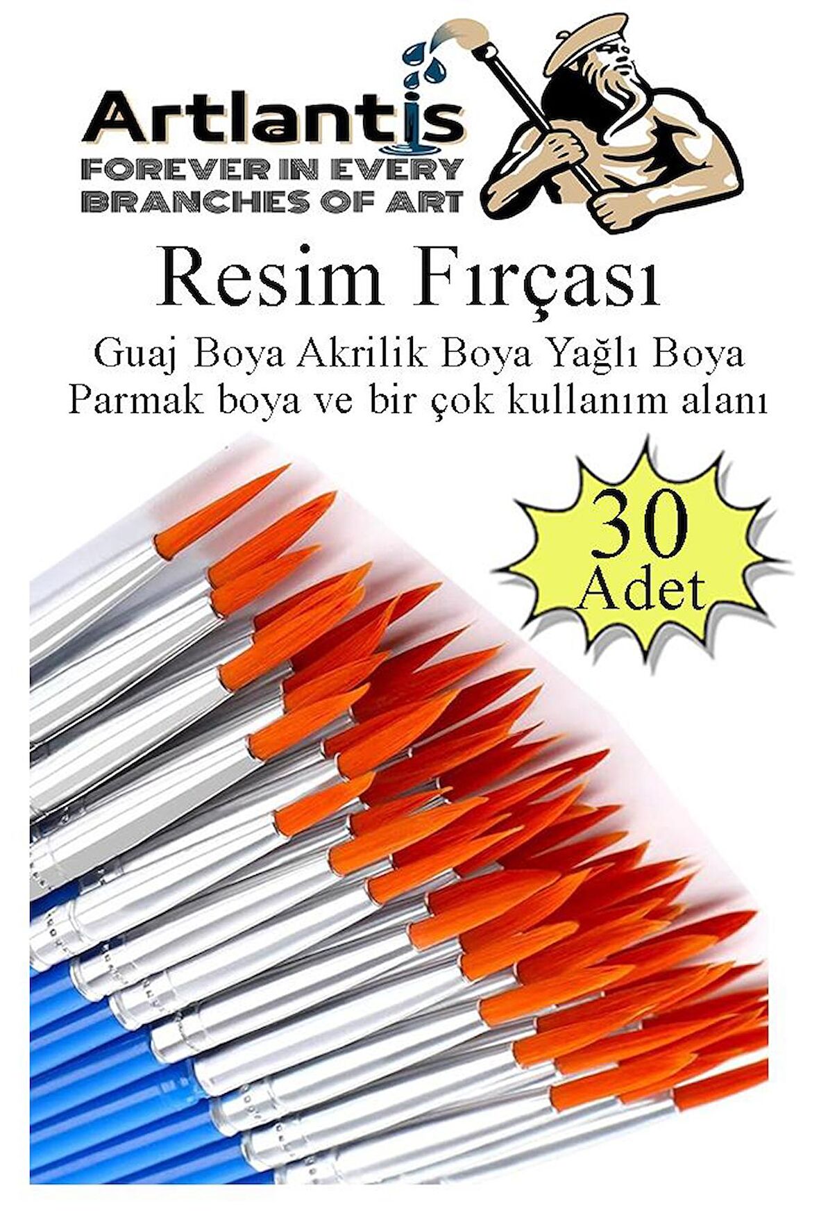 Resim Fırçası 30 Adet Ekonomik Sentetik Fırça Suluboya Akrilik Boya Guaj Boya Yağlı Boya Resim Boyama 