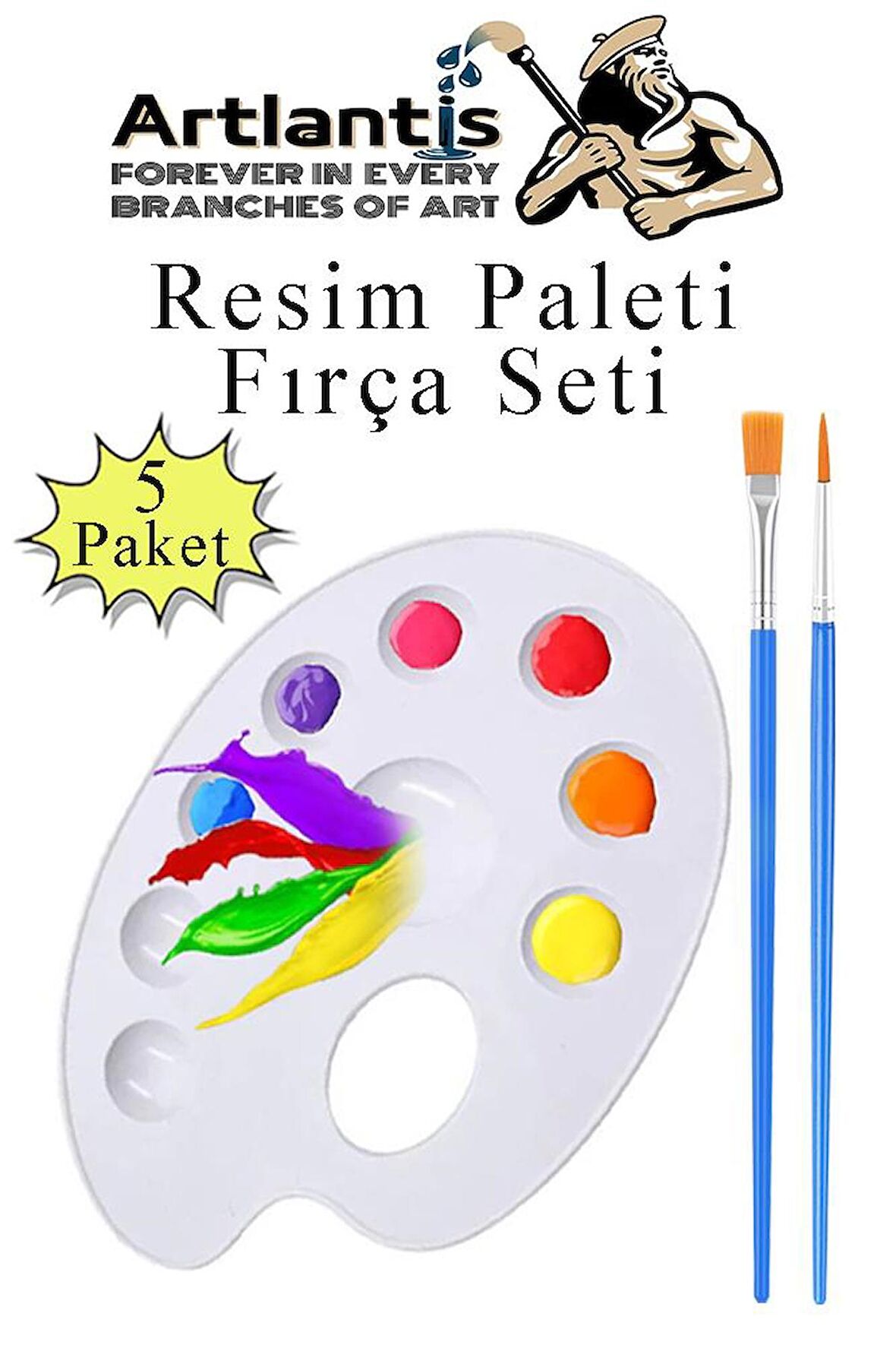 Resim Paleti ve Resim Fırça Seti 5 Paket Ressam Paleti Boyama Fırçası Akrilik Boya Guaj Boya Suluboya