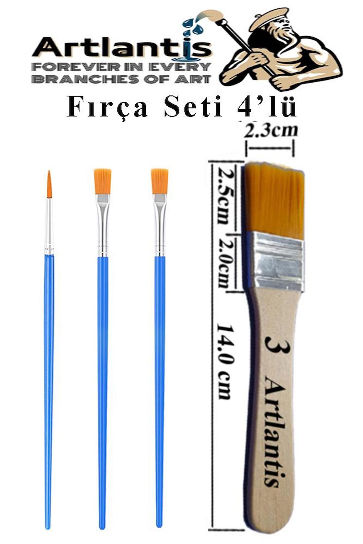 4'lü Fırça Seti 1 Paket 3 Numara Zemin Fırçalı Set Akrilik Boya Yağlı Boya Guaj Boya Sulu Boya Sanatsal
