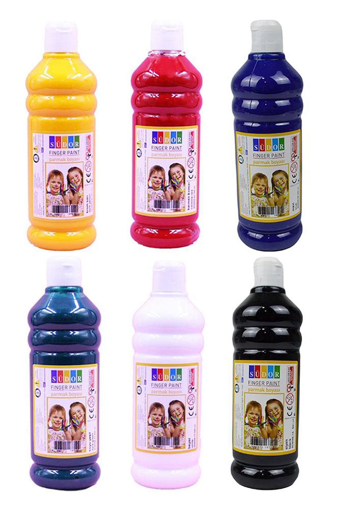 Parmak Boyası 500 Gr 6 Adet Çocuklar İçin Yıkanabilir Parrmak Boya Südor Okul Hobi Kreş Etkinlik Kırmızı Sarı Mavi Yeşil