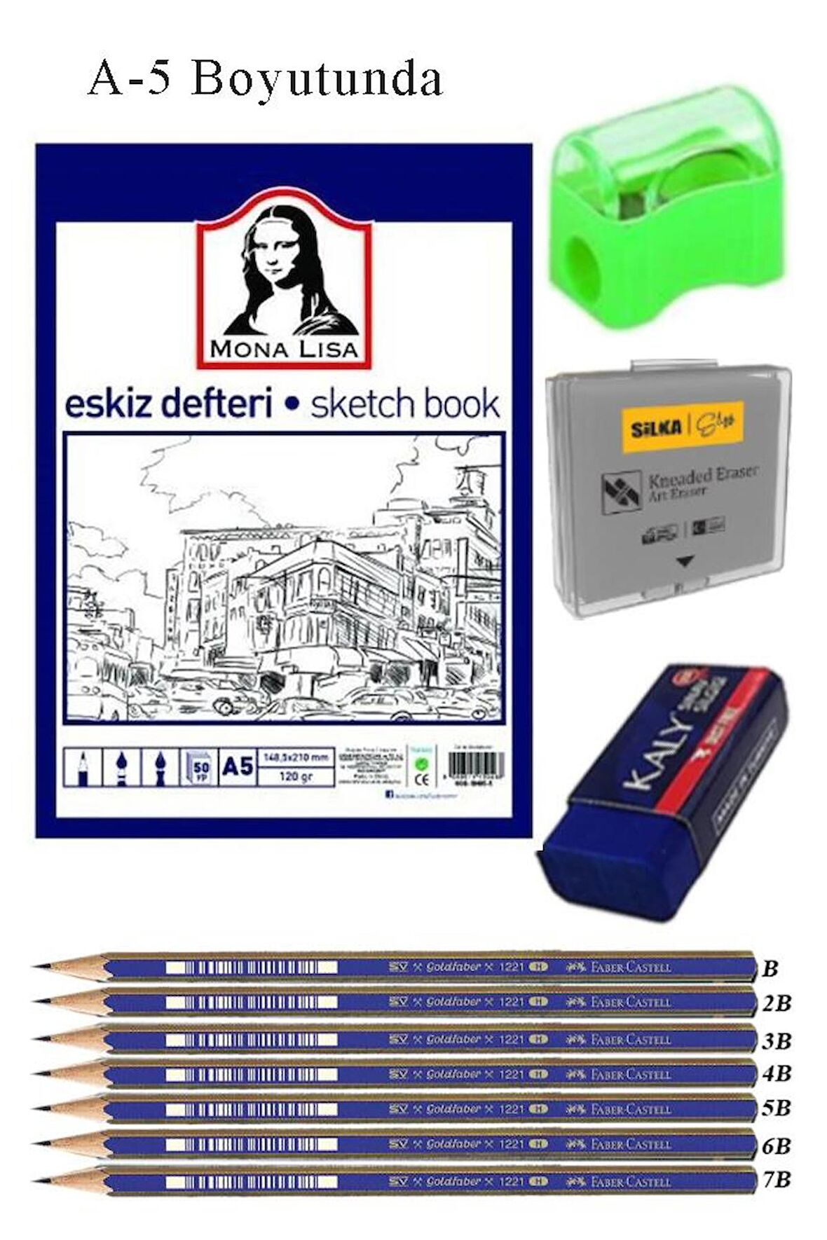 Eskiz Defteri A5 50 Yaprak Karakalem Çizim Seti Hamur Silgi Faber Castell Dereceli Kalem Hobi Tasarım Seti