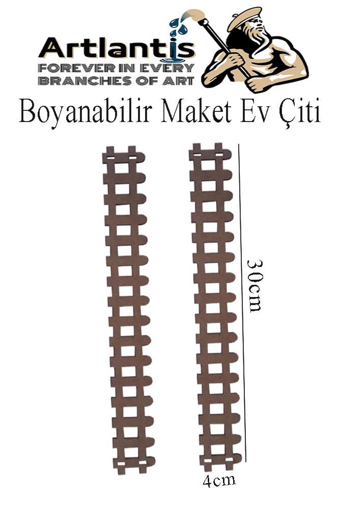 Boyanabilir Ahşap Maket Çit 2 Adet 30x4 cm Dekoratif Minyatür Bahçe Çiti Proje Tasarım Okul Hobi