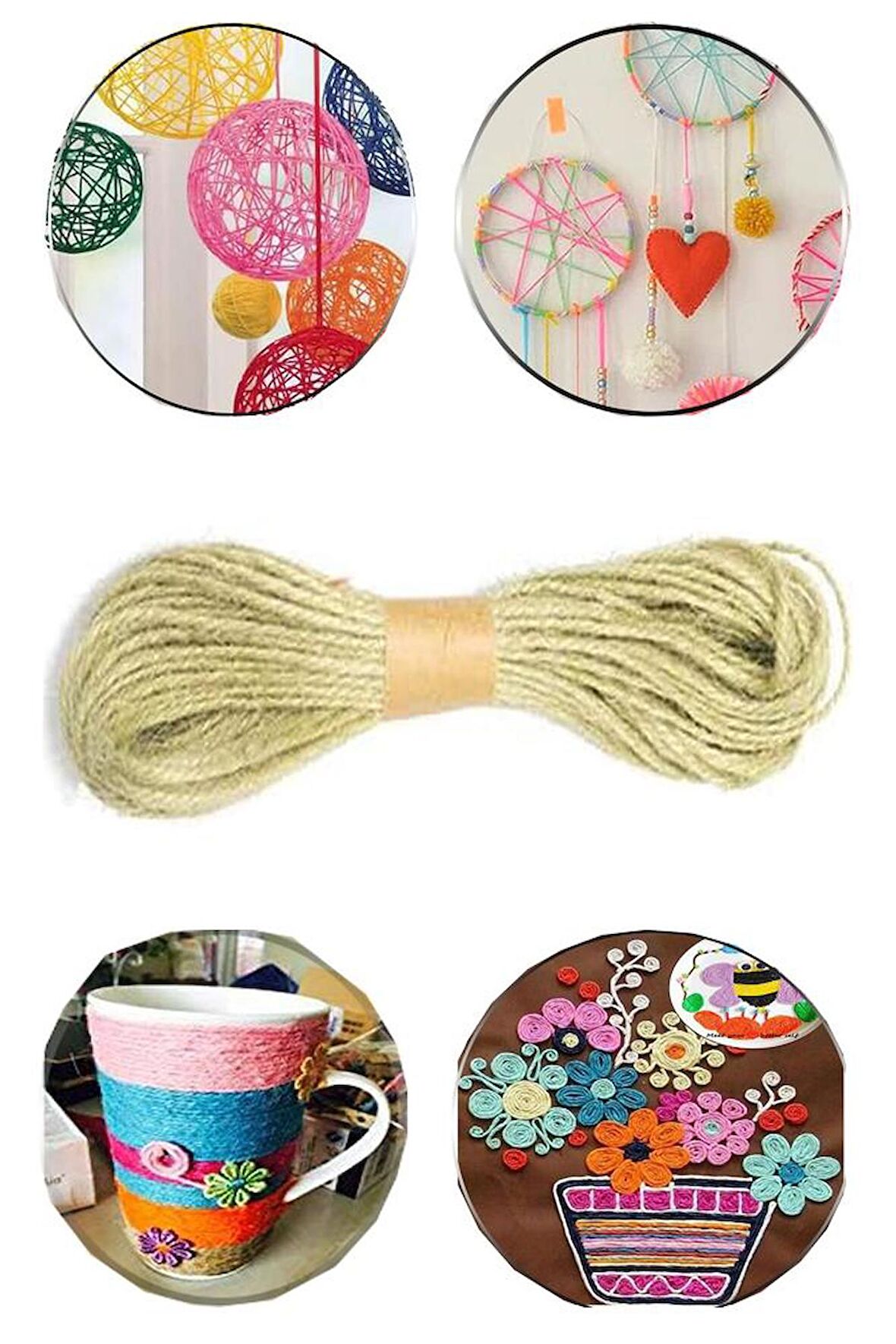 Renkli Jüt Kırnap İpi 10 Metre 1 Adet Mumlu Kırnap İplik Kendir İp Doğal Renkli İp Süsleme