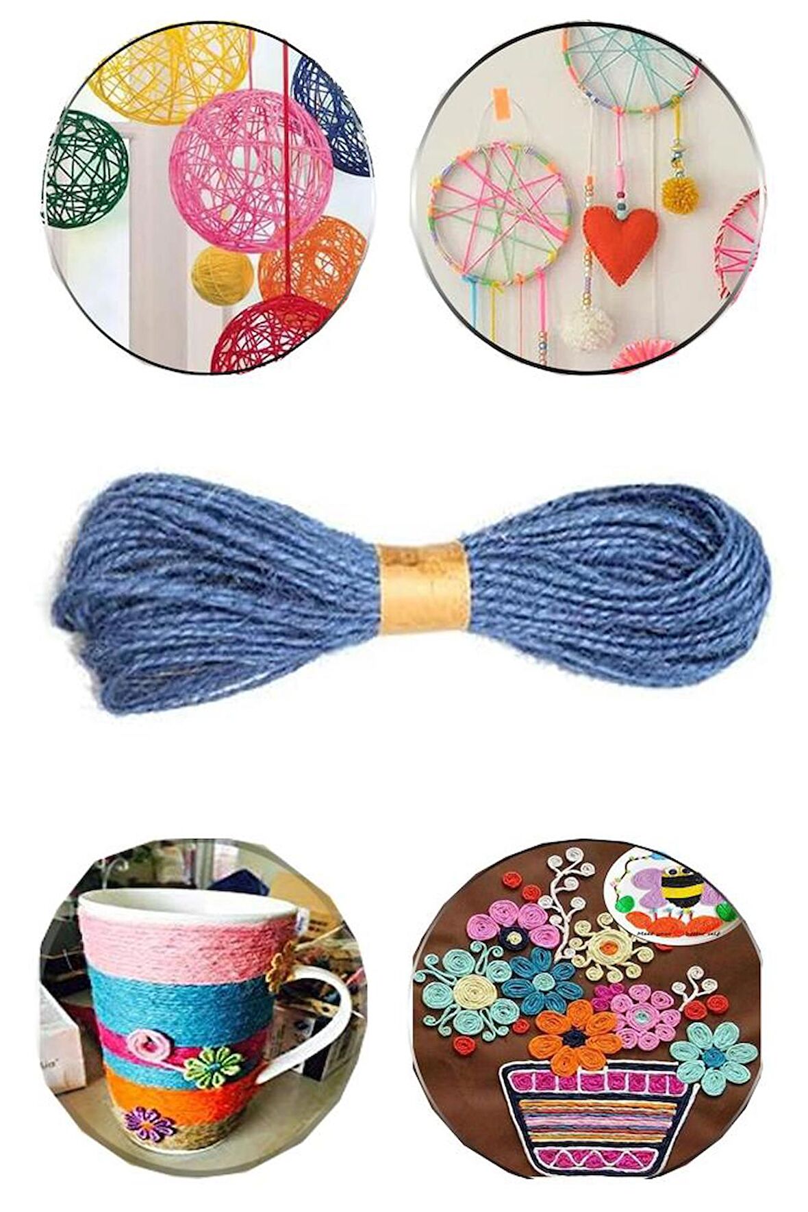 Renkli Jüt Kırnap İpi 10 Metre 1 Adet Mumlu Kırnap İplik Kendir İp Doğal Renkli İp Süsleme