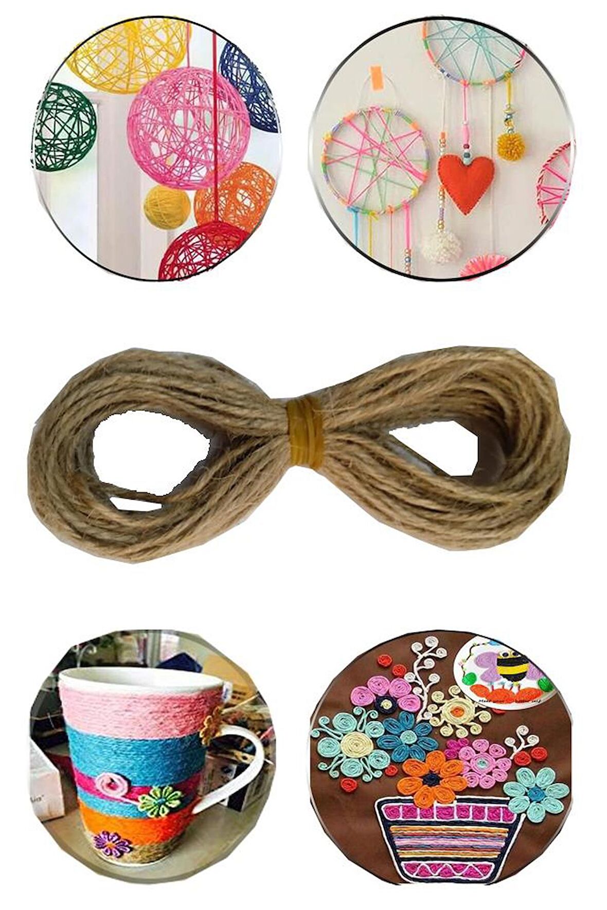 Renkli Jüt Kırnap İpi 10 Metre 1 Adet Mumlu Kırnap İplik Kendir İp Doğal Renkli İp Süsleme