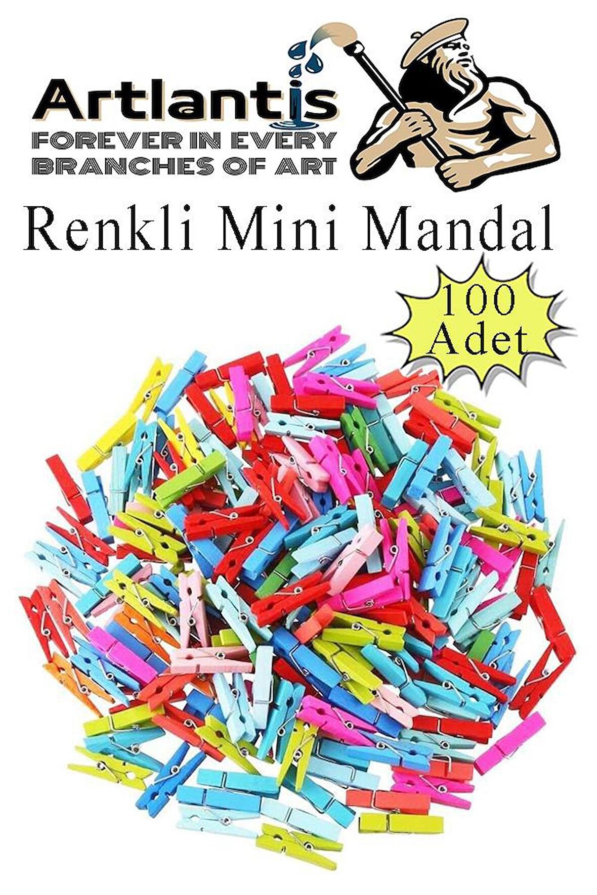 Renkli Mini Mandal Ahşap 100 Adet Renkli Minik Mandal Dekoratif Süsleme Fotoğraf Asma Mandalı Dekarasyon