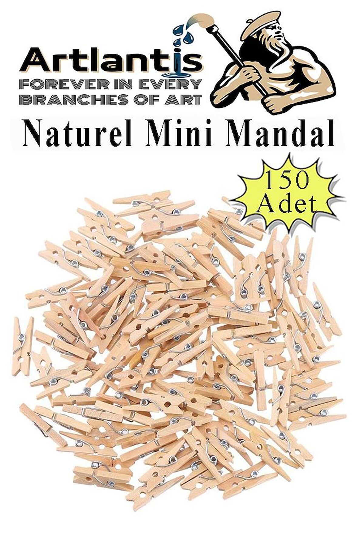 Naturel Mini Mandal Ahşap 150 Adet Renksiz Minik Mandal Dekoratif Süsleme Fotoğraf Asma Mandalı Dekarasyon