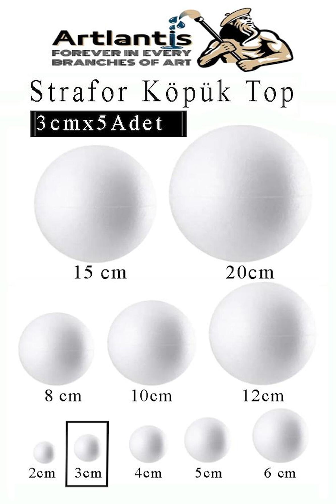 Strafor Köpük Top 3 cm 5 Adet Köpük Top Küre Toplar Yuvarlak Strafor Köpük Top Okul Deney Hobi Sanat