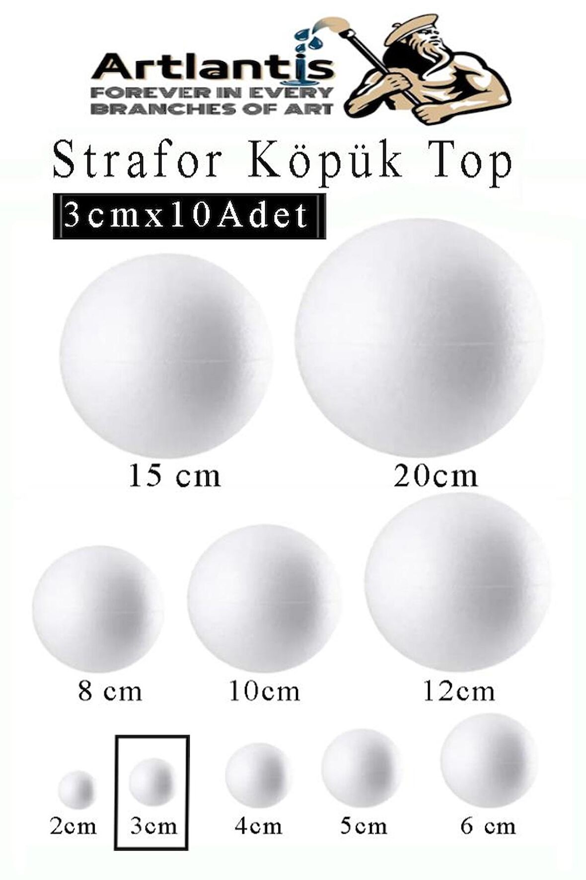 Strafor Köpük Top 3 cm 10 Adet Köpük Top Küre Toplar Yuvarlak Strafor Köpük Top Okul Deney Hobi Sanat