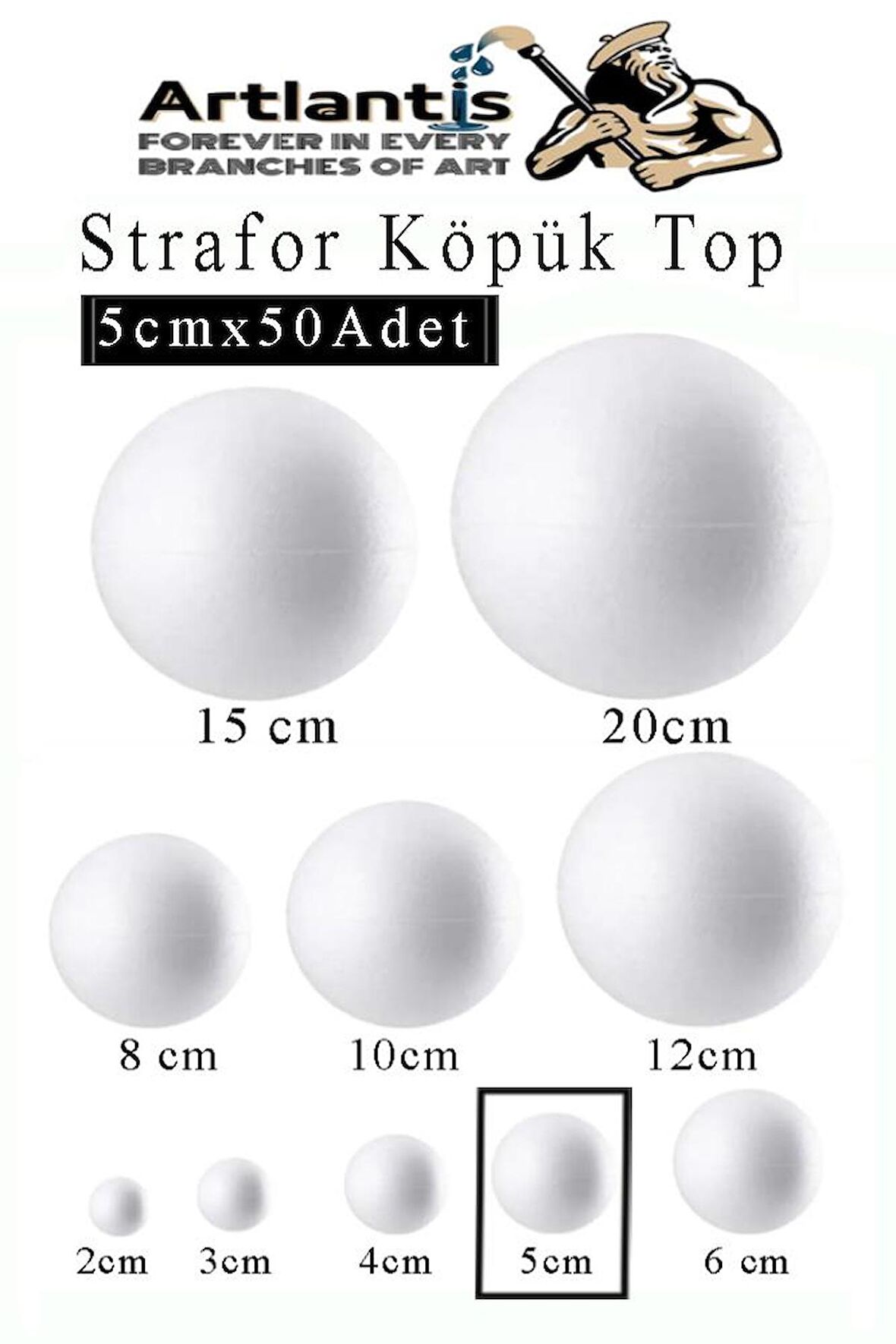 Strafor Köpük Top 5 cm 50 Adet Köpük Top Küre Toplar Yuvarlak Strafor Köpük Top Okul Deney Hobi Sanat