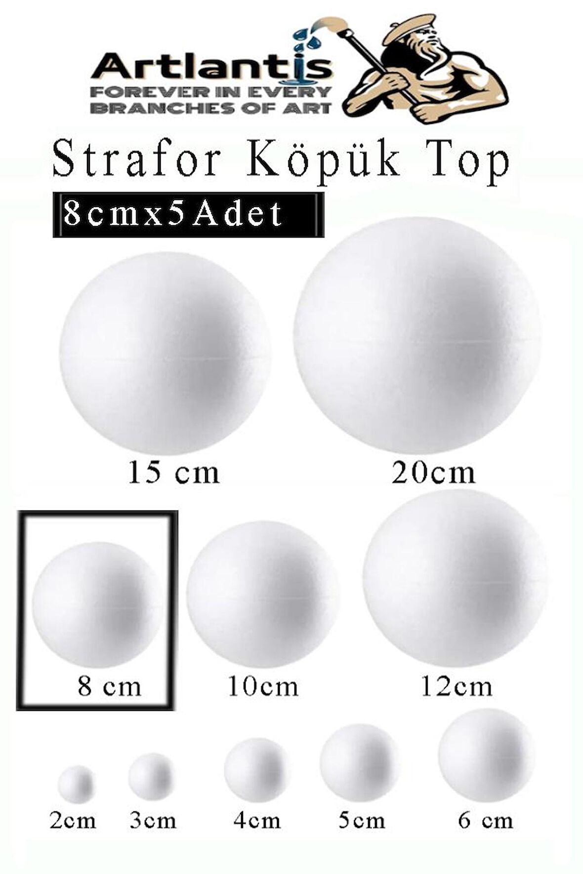 Strafor Köpük Top 8 cm 5 Adet Köpük Top Küre Toplar Yuvarlak Strafor Köpük Top Okul Deney Hobi Sanat