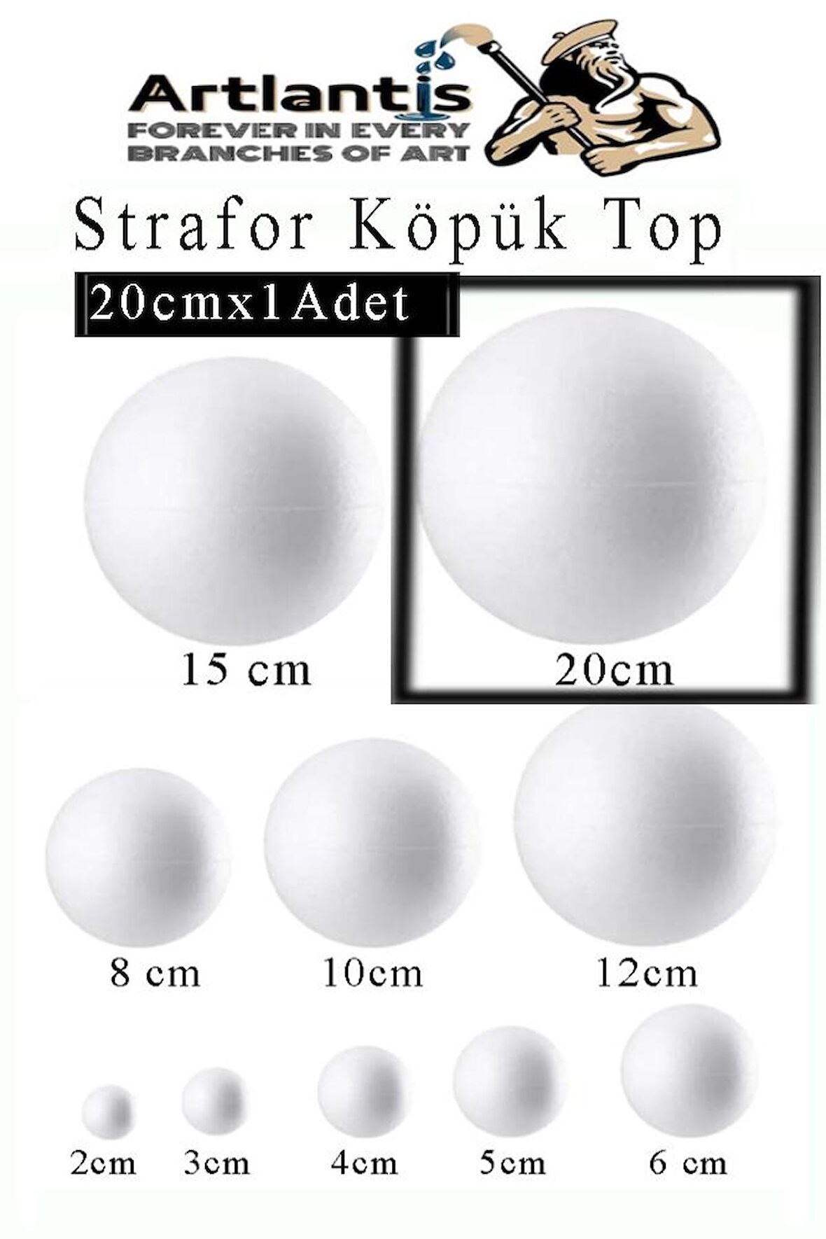 Strafor Köpük Top 20 cm 1 Adet Köpük Top Küre Toplar Yuvarlak Strafor Köpük Top Okul Deney Hobi Sanat