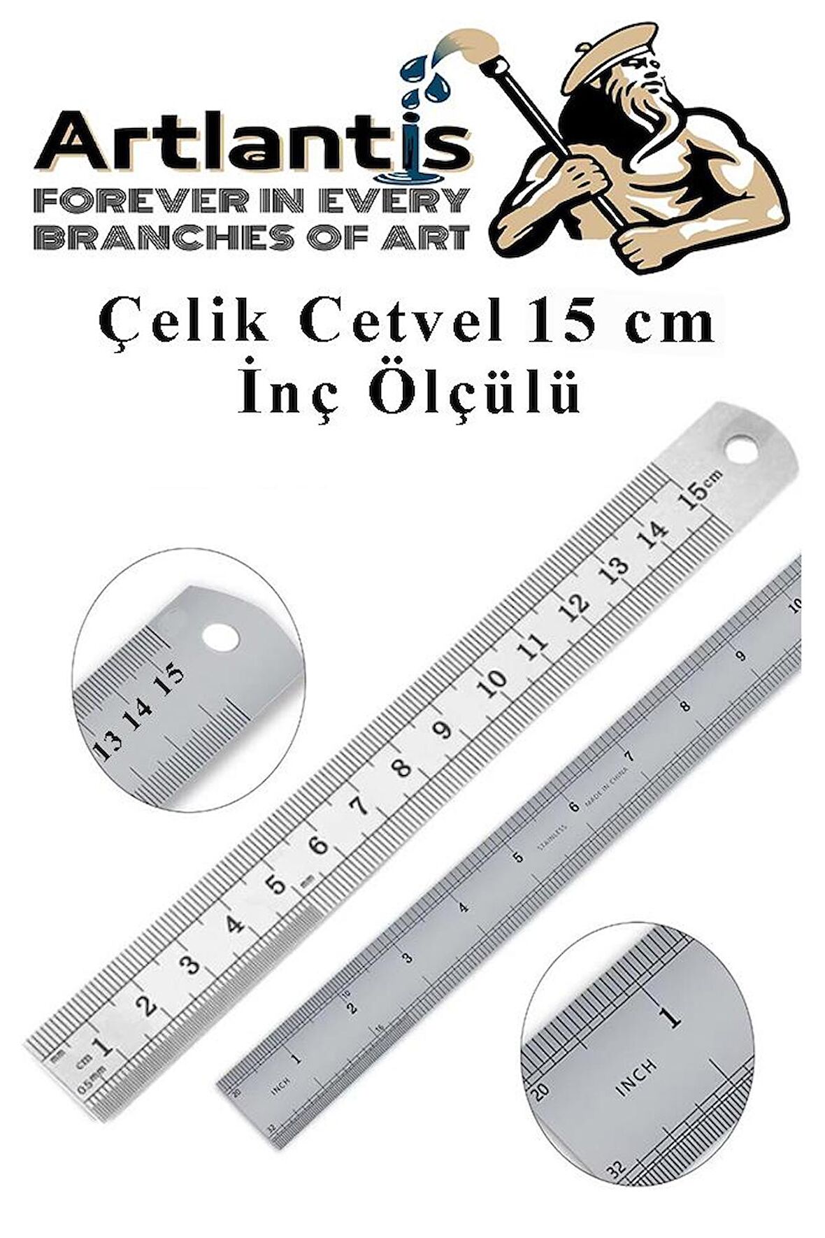 Çelik Cetvel 15 cm İnç Ölçülü 1 Adet Paslanmaz Çelik Metal Çetvel 15 Santimetre