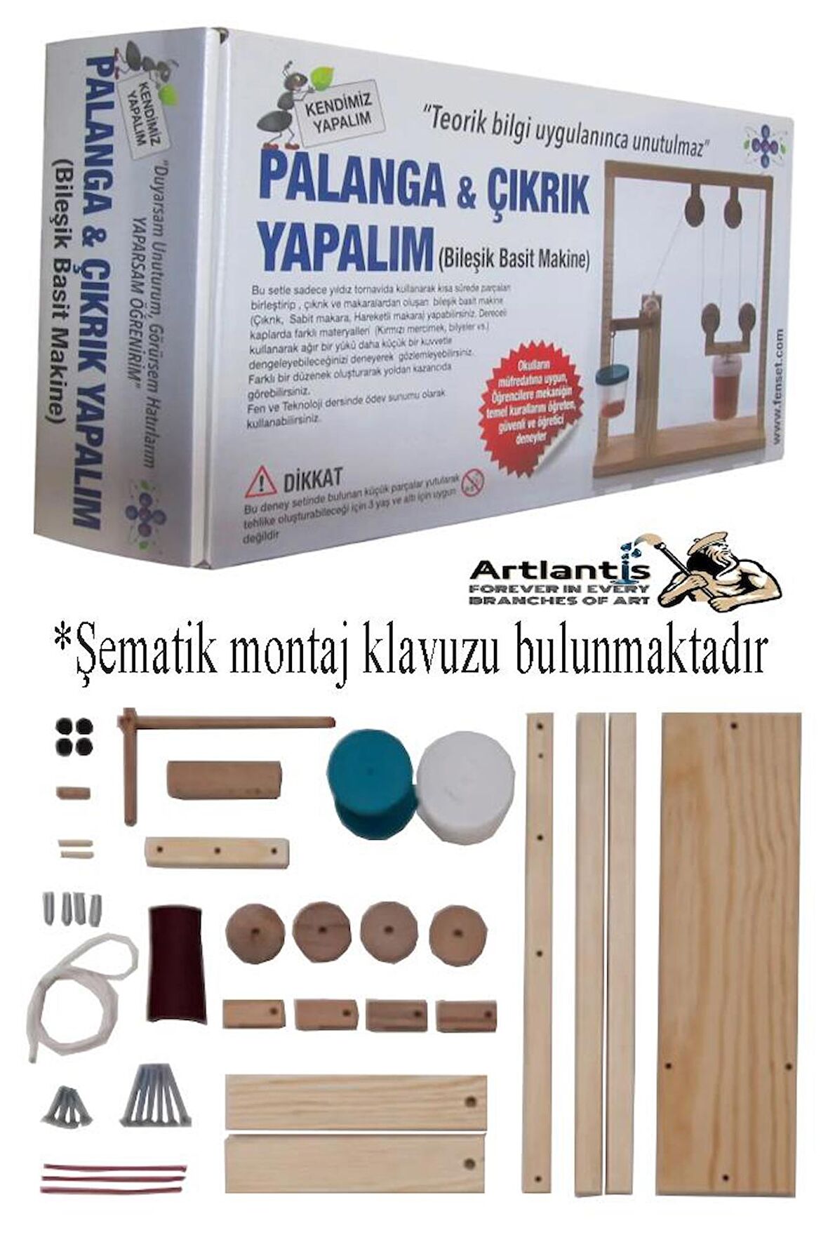 Palanga ve Çıkrık Yapım Seti 1 Paket Okul Sınıf Deney Bileşik Basit Makine Palanga ve Çıkrık Yapalım 45 Parça