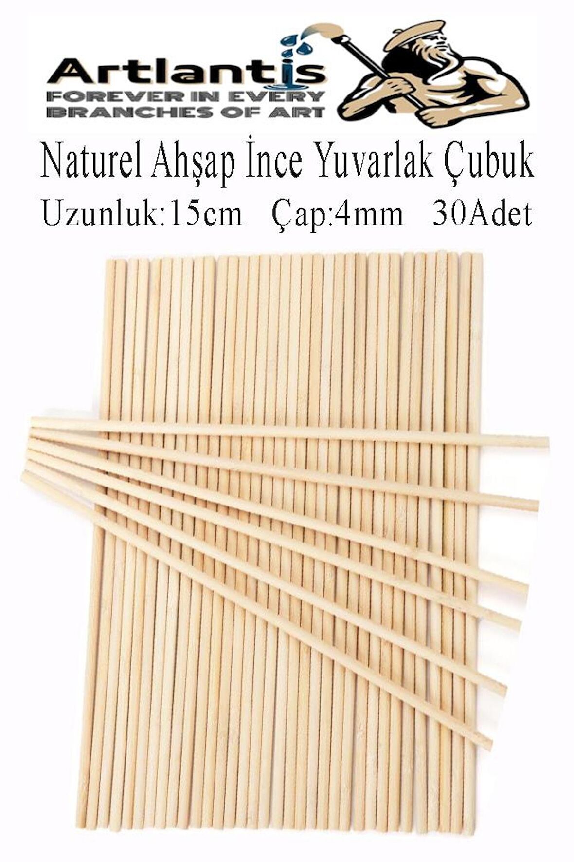 Naturel İnce Ahşap Yuvarlak Çubuk 15 cm 30 lu 1 Paket Okul Öncesi Sınıf Tasarım Etkinlik Hobi
