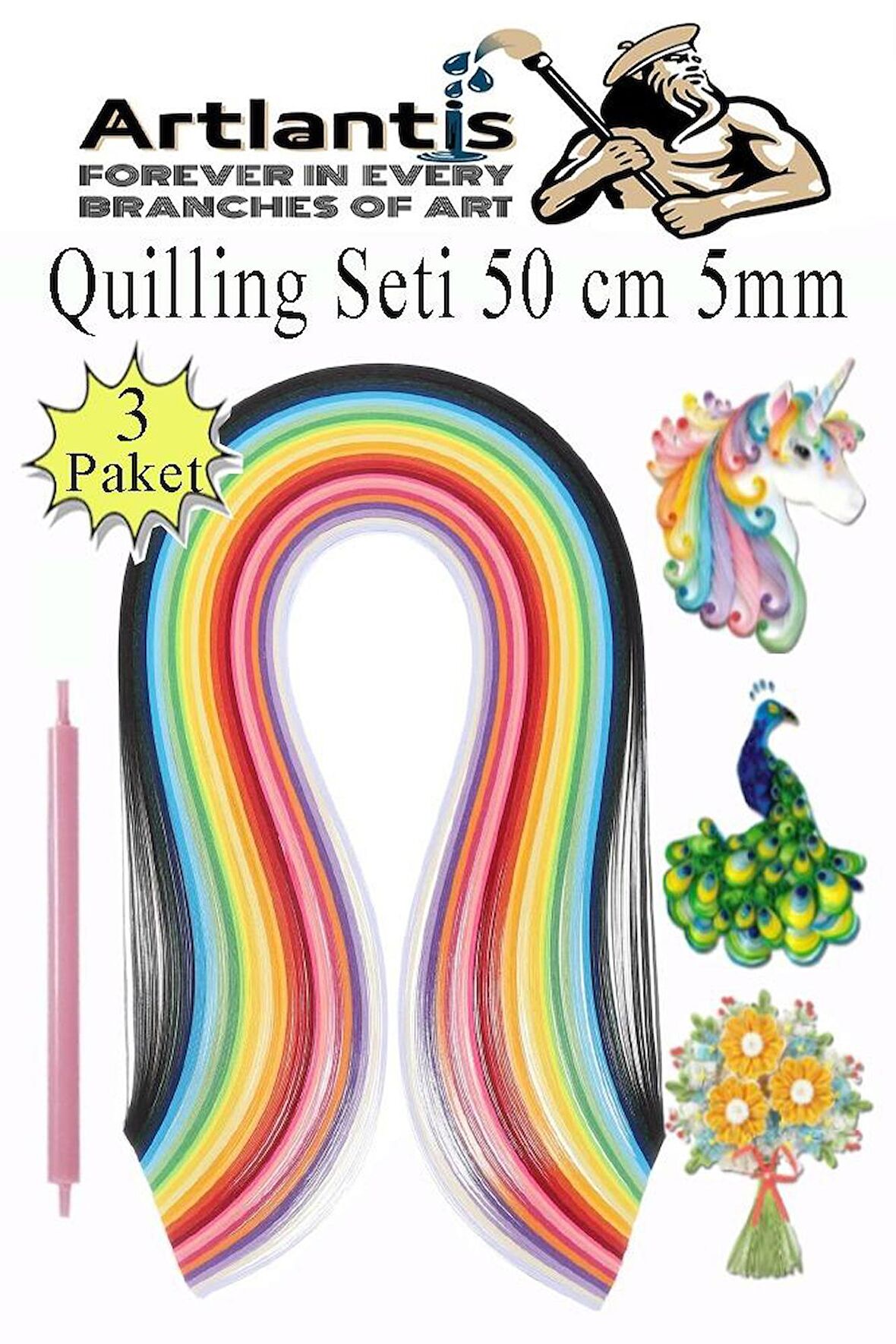 Quilling Seti 5 mm İnce 3 Paket Quling Kağıt Katlama Kıvırma Sanatı Telkari Kuiling Karışık Renkli 