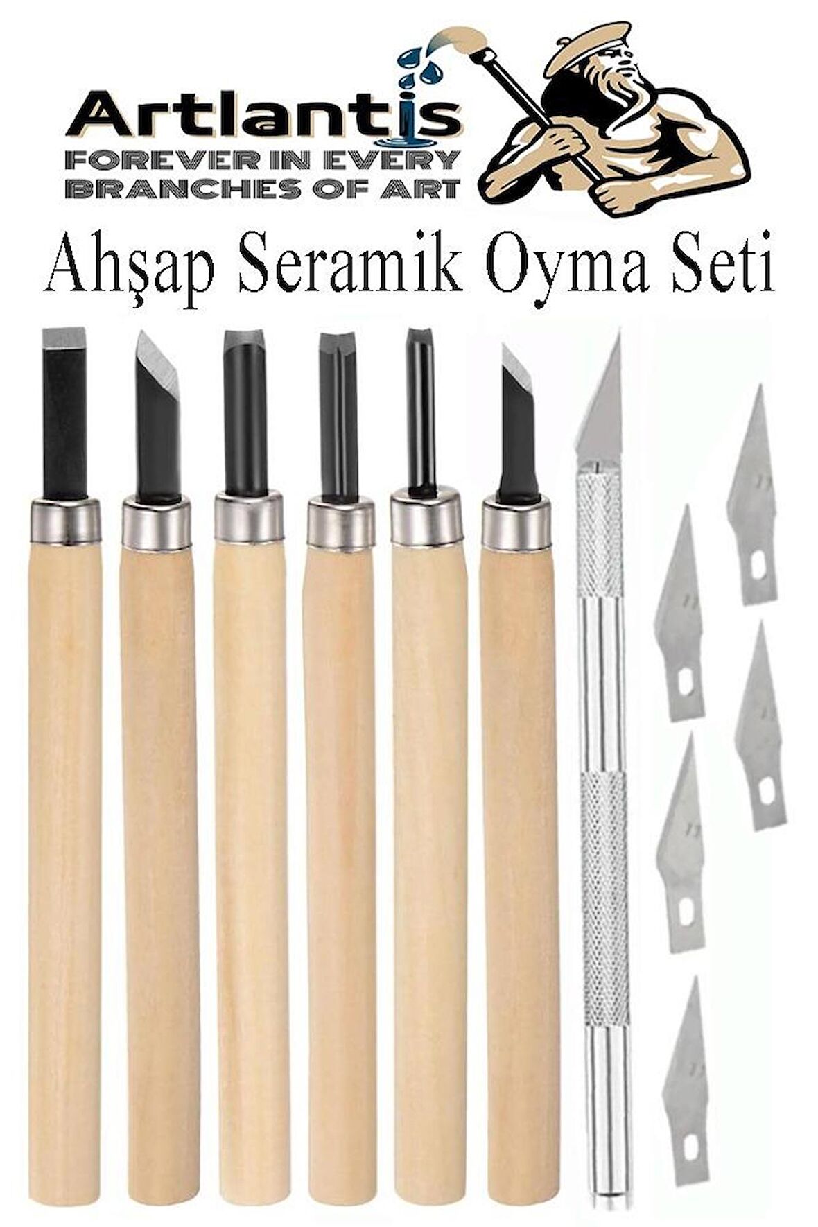 Ahşap Seramik Oyma Seti 6 lı Kretuar 1 Paket İskarpela Seti Paslanmaz Çelik Bıçaklı Ağaç Oyma Heykel Hobi Kretuar Gravür