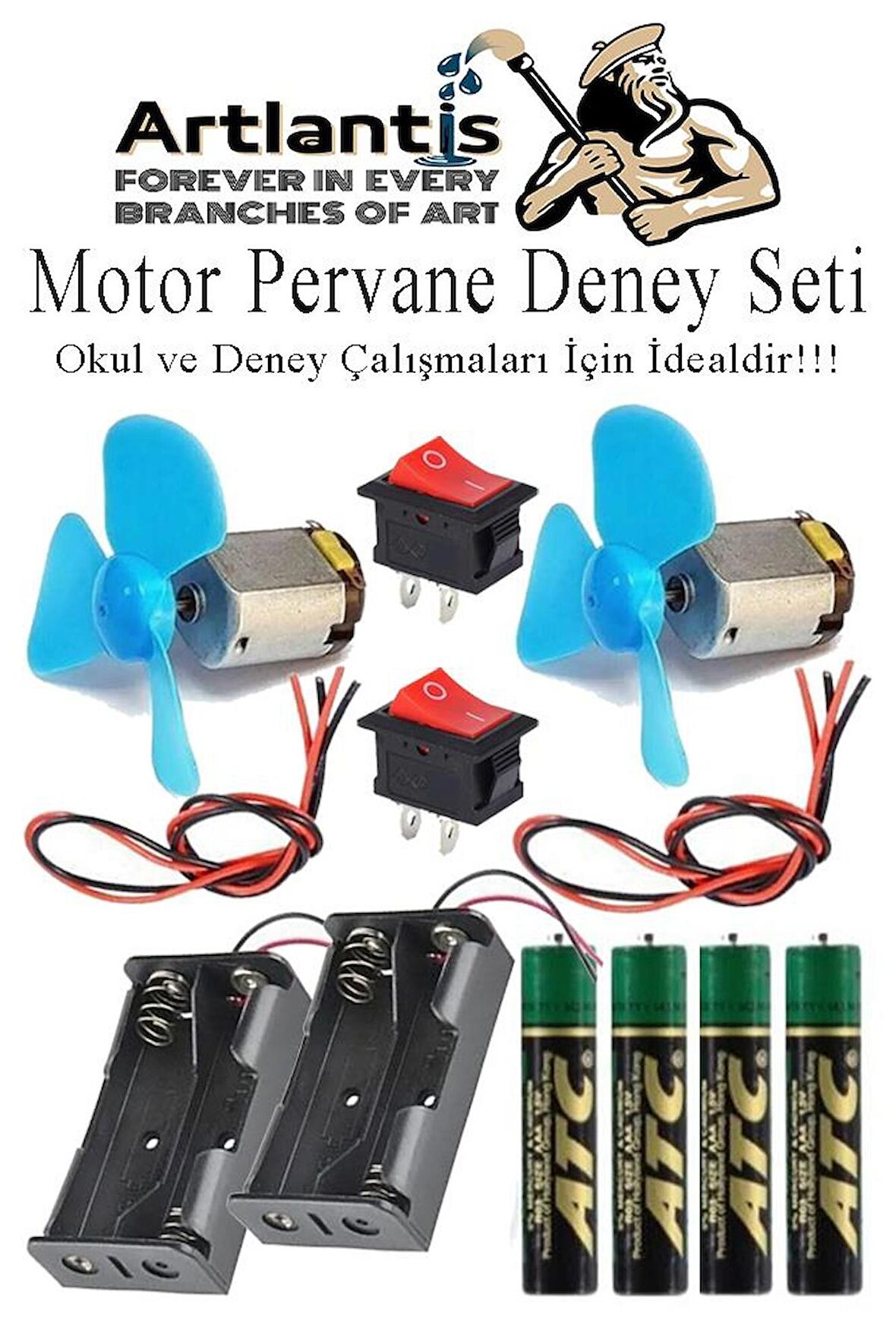 Motor Deney Seti 1 Paket Pervane Dc Motor Anahtar Pil Yatağı Pil İletken Kablo Okul Sınıf Deney Malzemesi