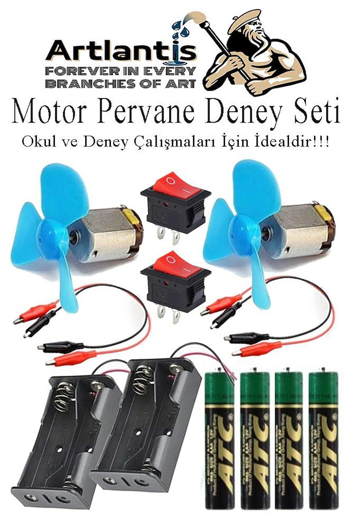 Motor Deney Seti 1 Paket Pervane Dc Motor Anahtar Pil Yatağı Pil Krokodil Kablo Okul Sınıf Deney Malzemesi