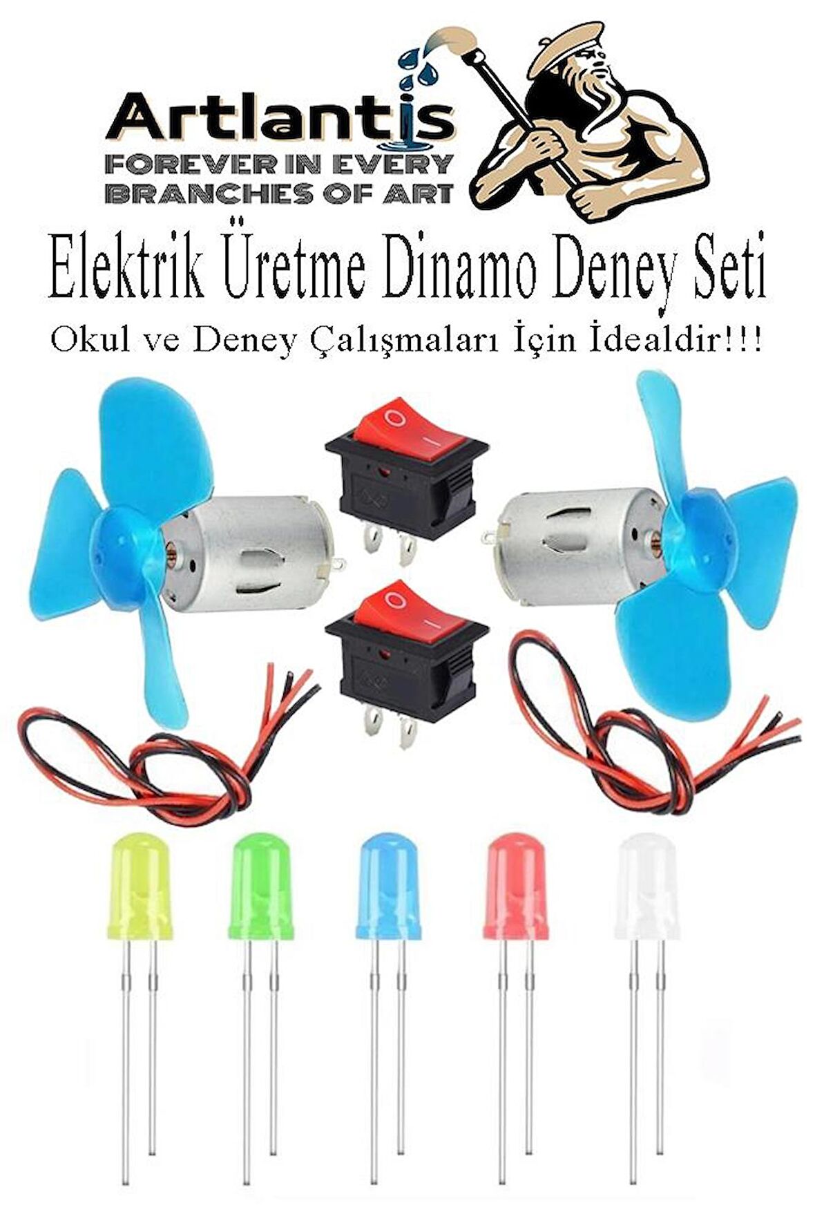 Dinamo Deney Seti 1 Paket Rüzgar Enerjisinden Elektrik Üretme Deney Seti Dinamo Led Ampul Açma Kapama Anahtarı Mantar