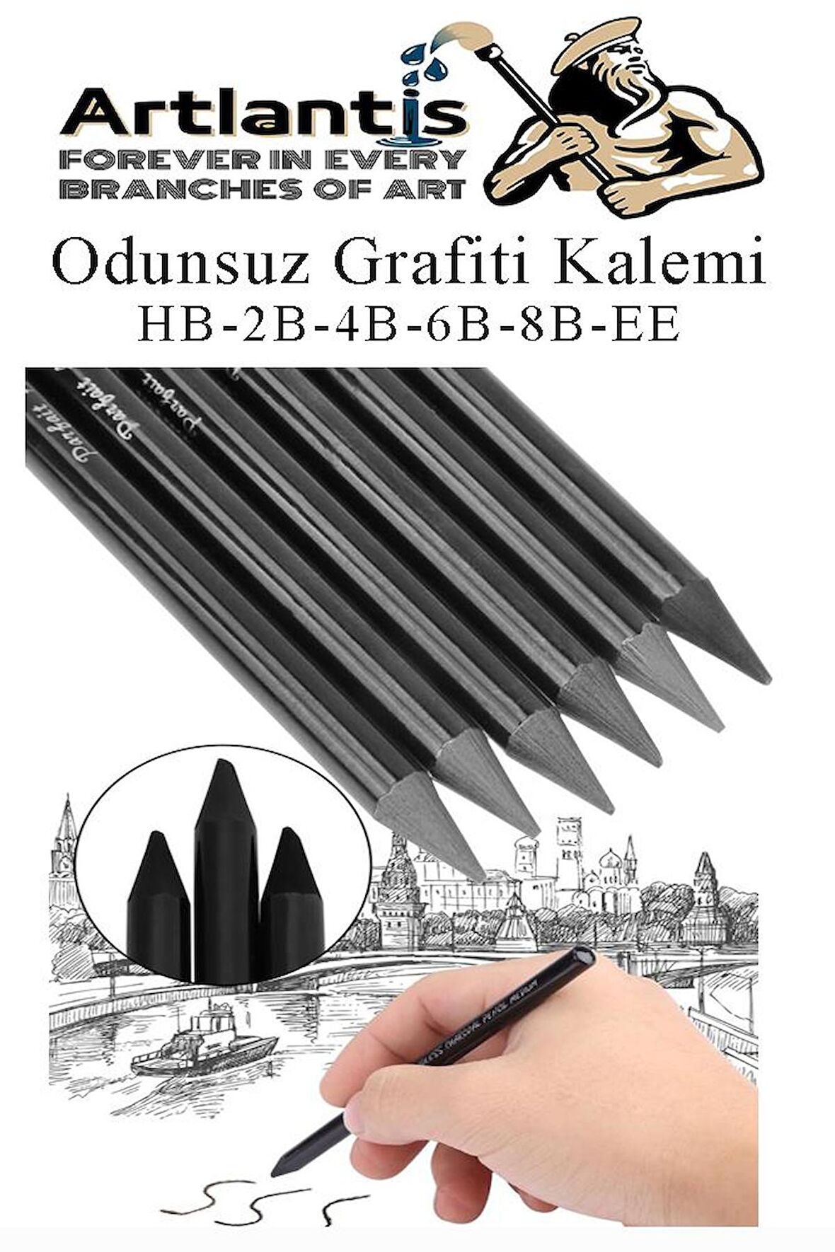 Odunsuz Grafiti Kalemi 6 lı 1 Paket Odunsuz Kömür Kalemi Füzen Kalemi Çizim Kalemi Eskiz ve Karakalem Kalemi