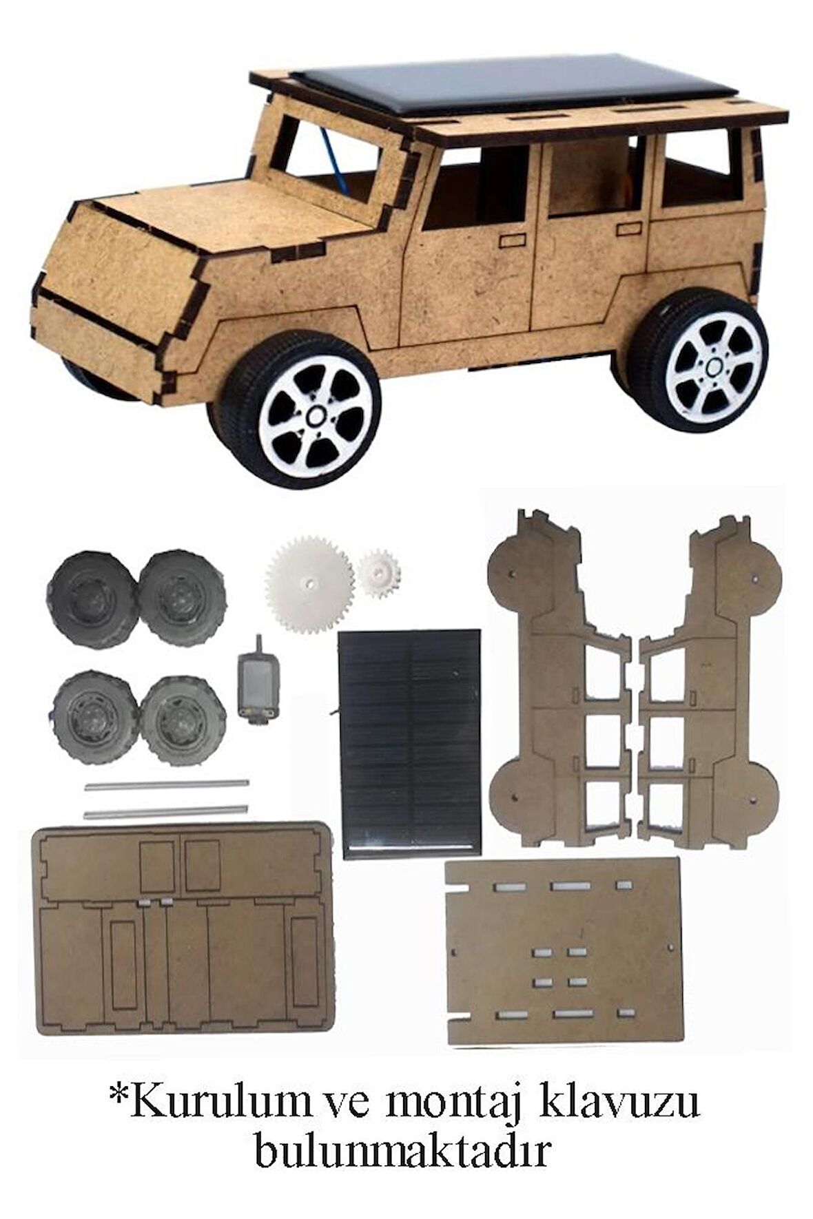 Güneş Enerjili Jeep Yapım Seti 1 Paket Güneş Paneli Motor Çark Dişli Şaft Deney Seti Solar Enerjili Jeep