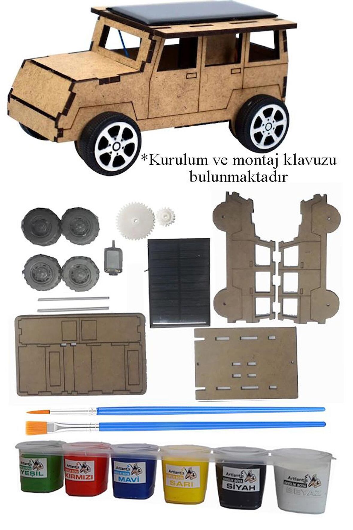 Boyanabilir Güneş Enerjili Jeep Yapım Seti 1 Paket Güneş Paneli Motor Çark Dişli Şaft Deney Seti Solar Enerjili Jeep