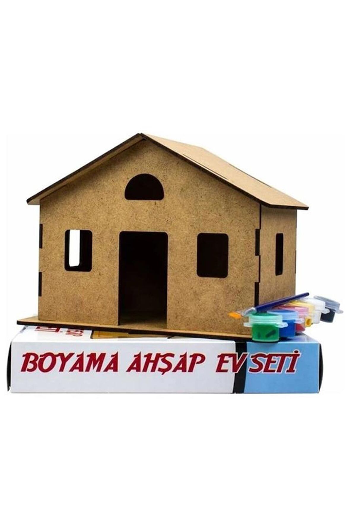 Klasik Ev Boyama Seti Ahşap 1 Paket Mdf Ev Maketi Akrilik Boya ve Resim Fırçası