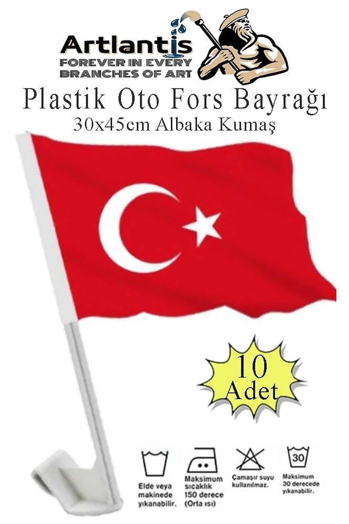 Plastik Otofors Bayrak 30x45 cm 10 Adet Konvoy ve Araç  Bayrağı Cama Takılan Bayrak Türk Bayrağı Oto Fors