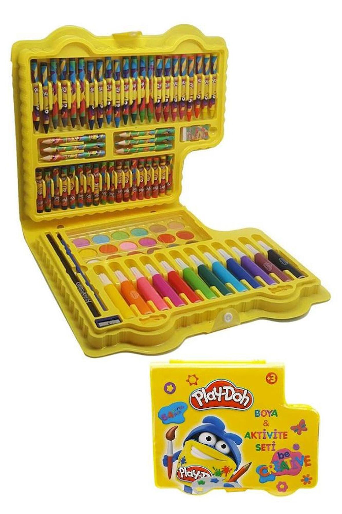 Boya ve Aktivite Seti 64 Parça 1 Paket Play Doh Kırtasiye Seti Kuru Boya Sulu Boya Pastel Boya Keçeli Kalem