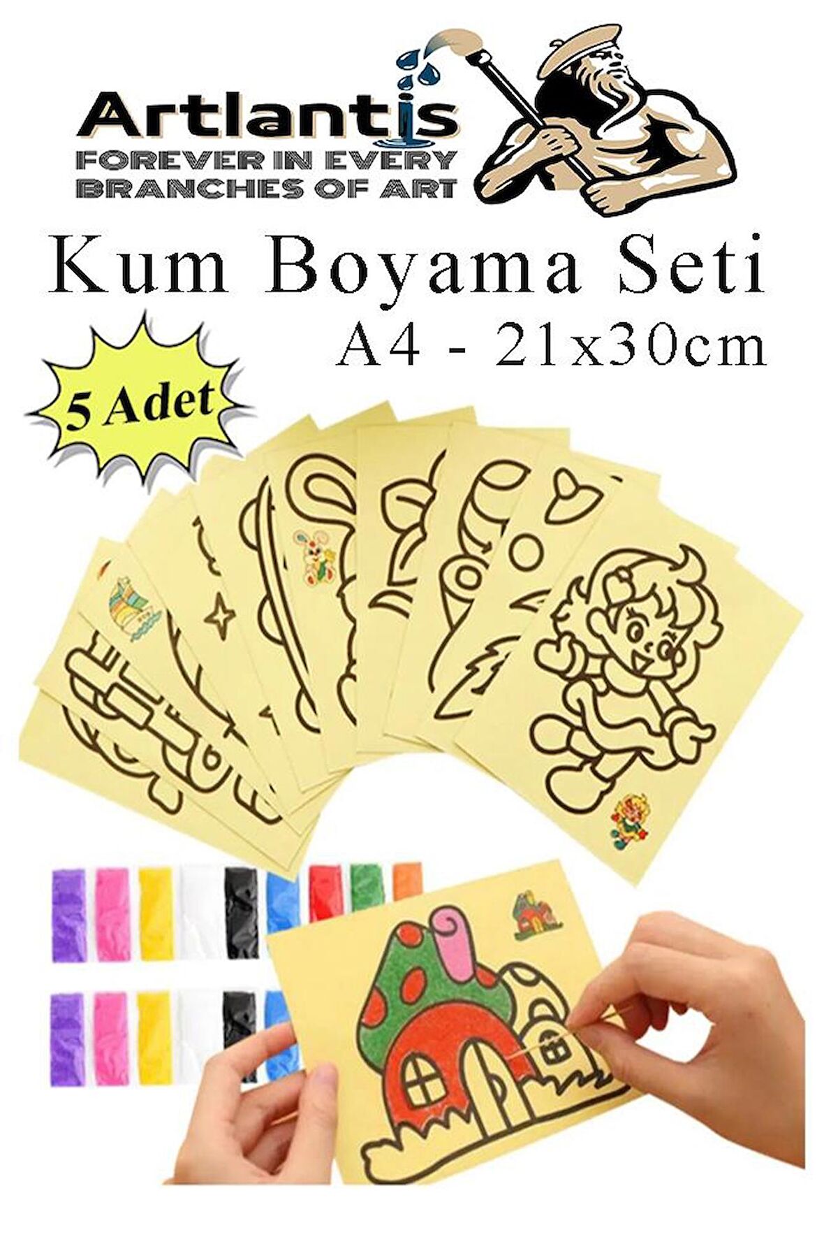 Kum Boyama Seti 5 Adet 20x30 cm A4 Boyutunda Büyük Boy Kaliteli Kum Boyama Çalışması Tuz Boyama Etkinlik