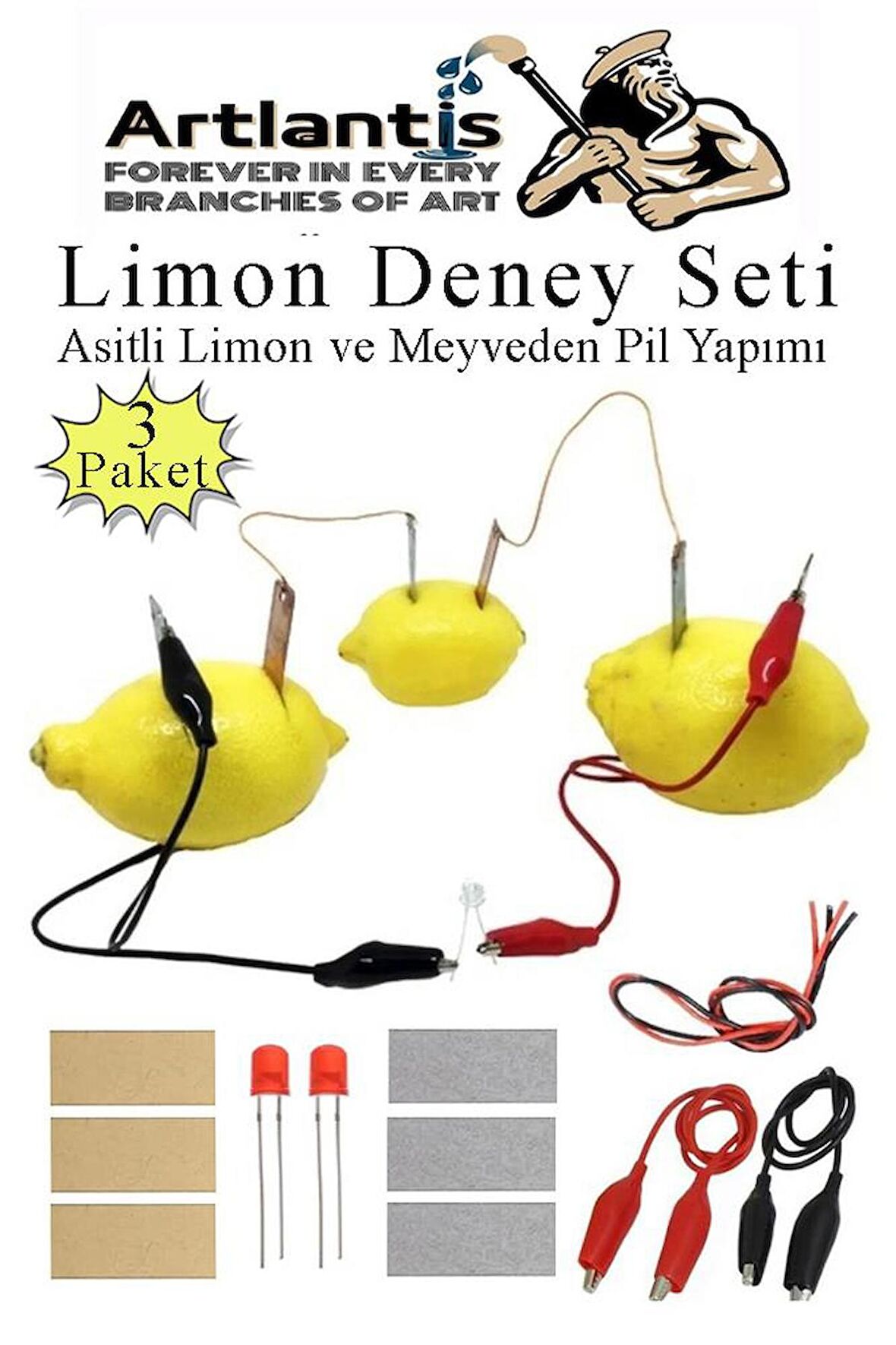Elektrik Limon Deney Seti 3 Paket Limondan Elektrik Üretme Seti Limon Pili Fen Bilgisi Dersi Kimyasal Enerji