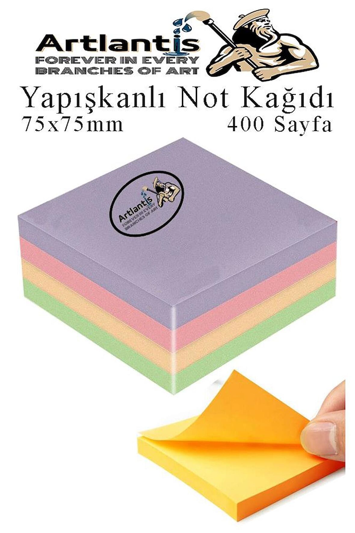 Yapışkanlı Not Kağıdı 4 Renk 400 Sayfa 1 Paket Harmoni Küp Blok Yapışkanlı Postit 75x75 mm Renkli 