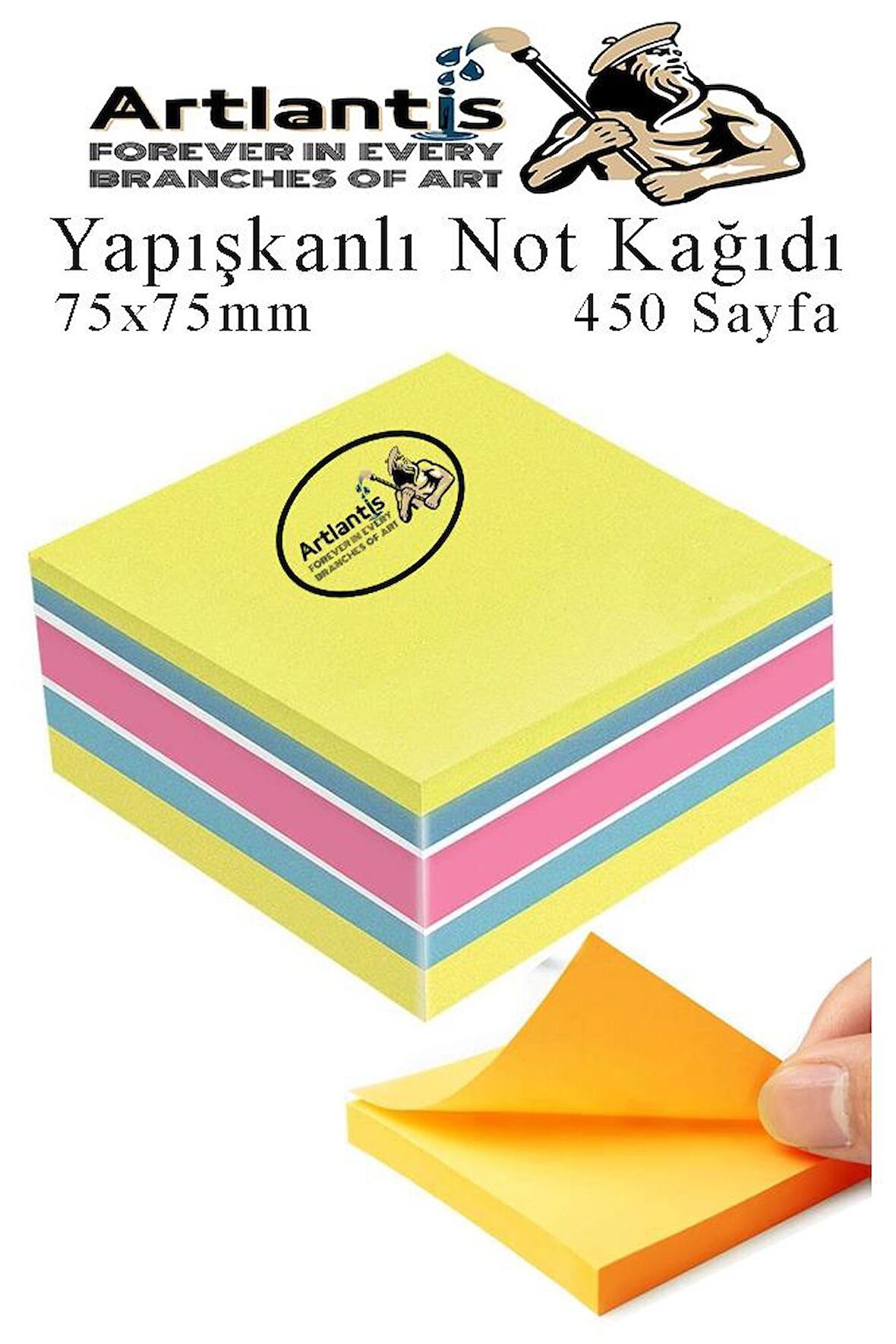 Yapışkanlı Not Kağıdı 4 Renk 450 Sayfa 1 Paket Havai Küp Blok Yapışkanlı Postit 75x75 mm Renkli 