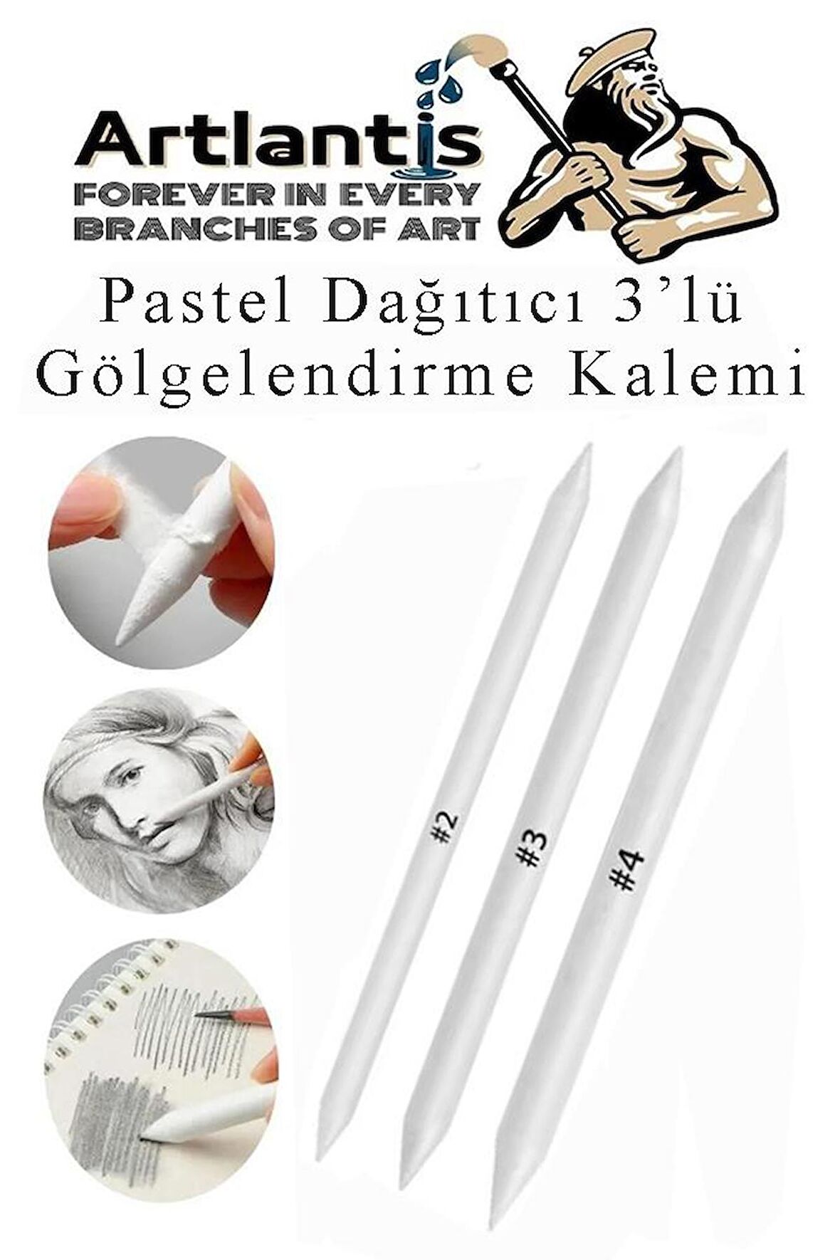 Pastel Dağıtıcı Gölgelendirme Kalemi 3 lü 1 Paket Kaynaştırma Kalemi Kara Kalem Dağıtıcı Kalem Kağıt Kalem