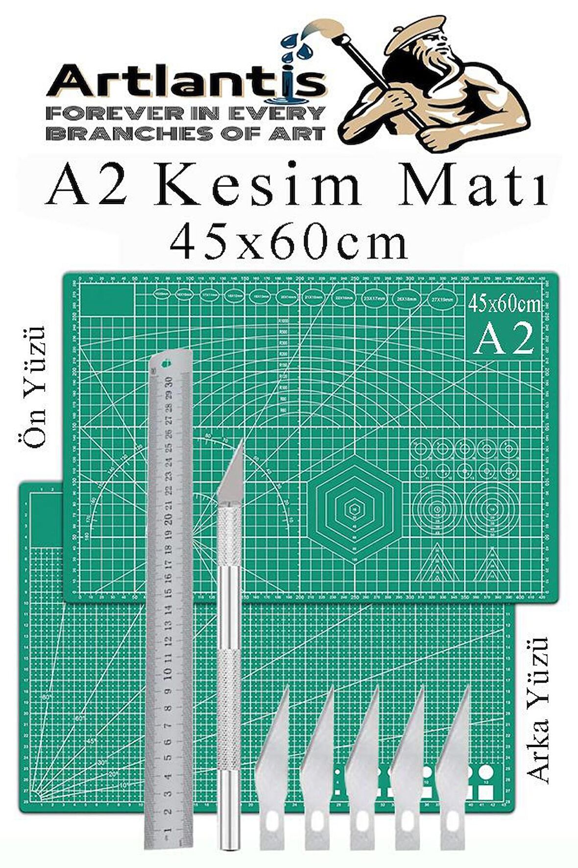 Kesim Matı A2 Kretuar Seti ve Çelik Cevel 30 Cm 1 Adet 45x60 cm Çift Taraflı Çizim Matı Kesme Madı Kesim Tablası Kesim Altlığı